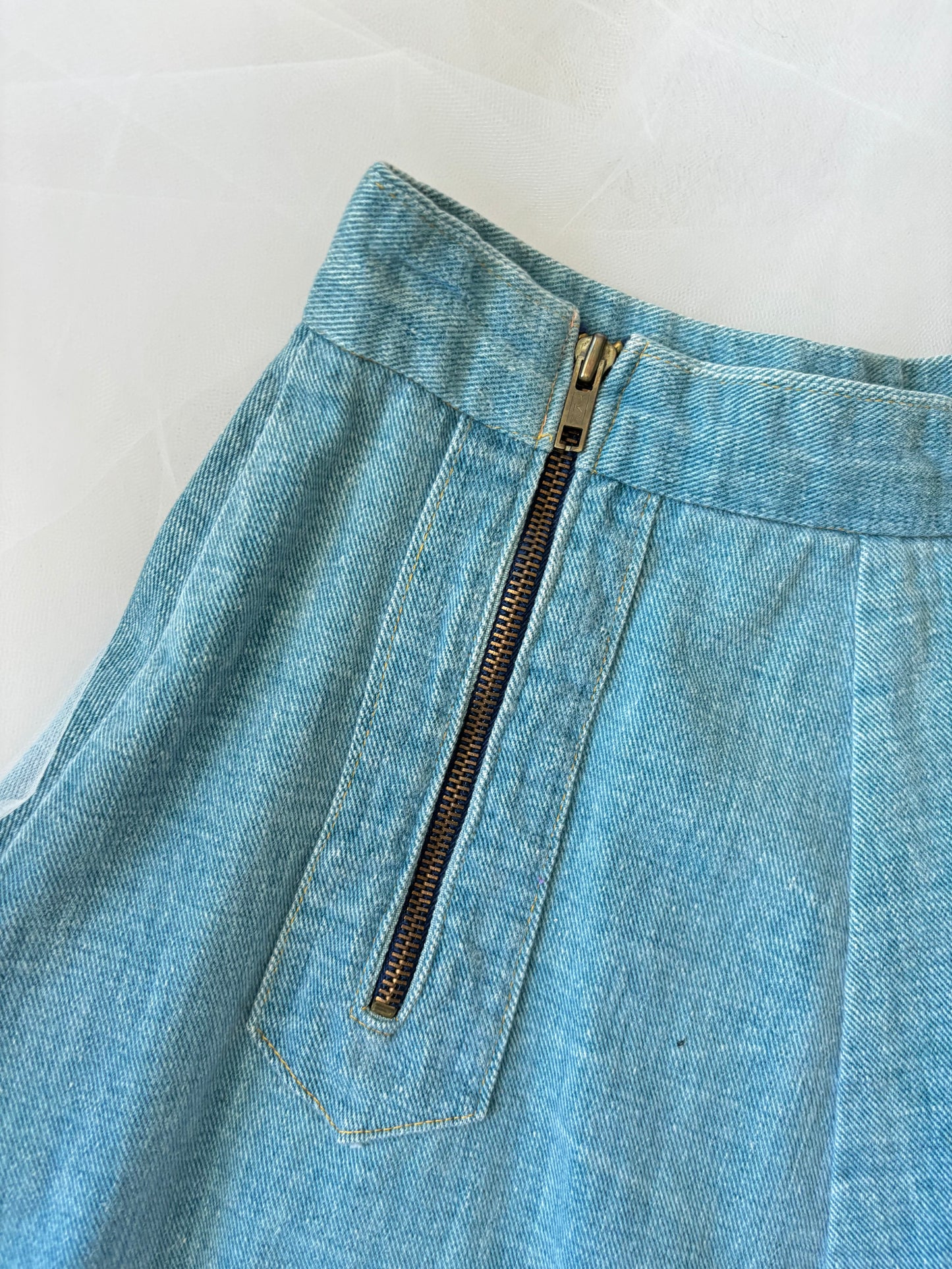 Vintage 70’s Double Zip-Up Denim A-Line Skirt (Extra Small)