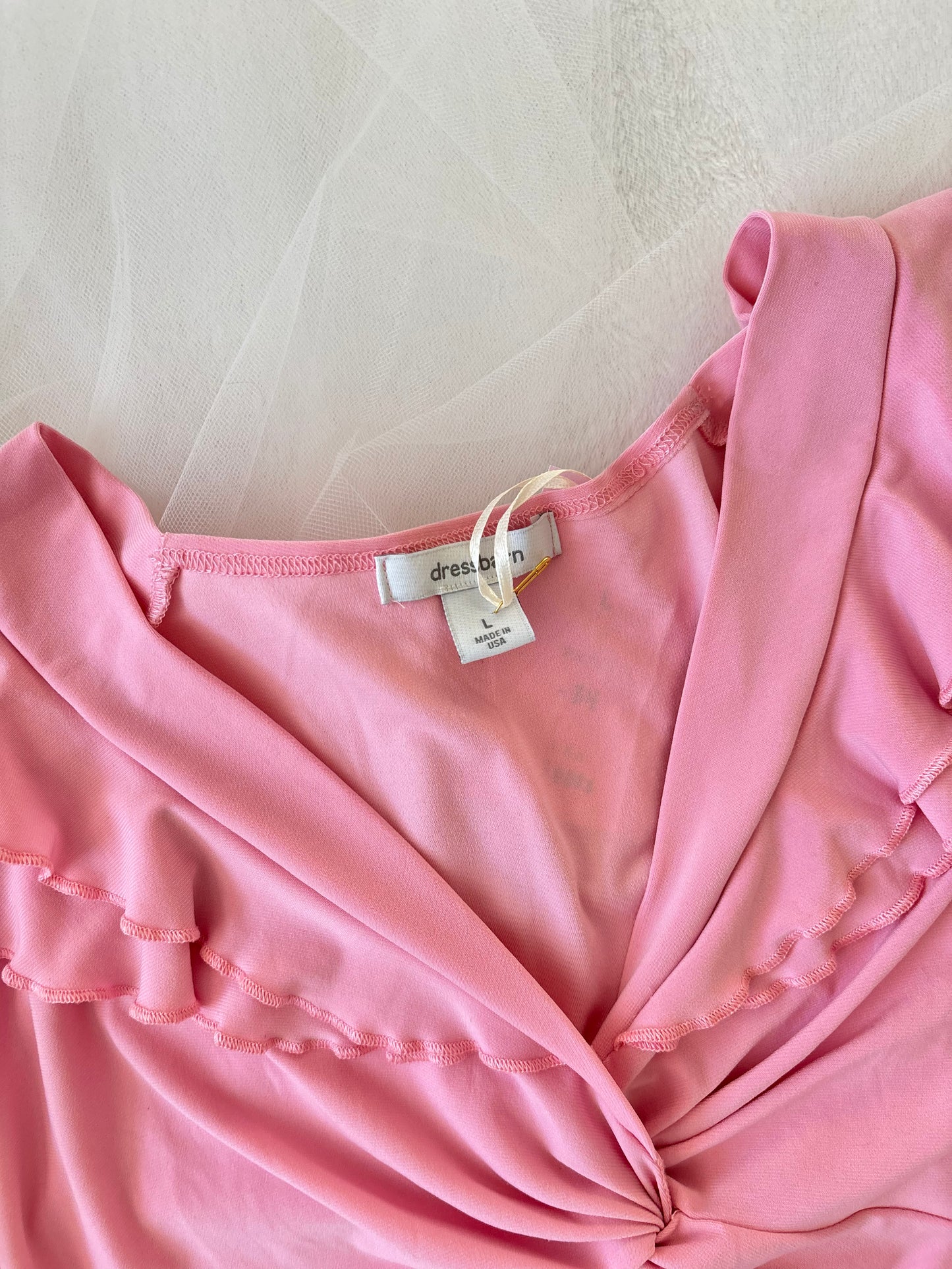 Vintage Baby Pink Stretchy Blouse Top (Large)