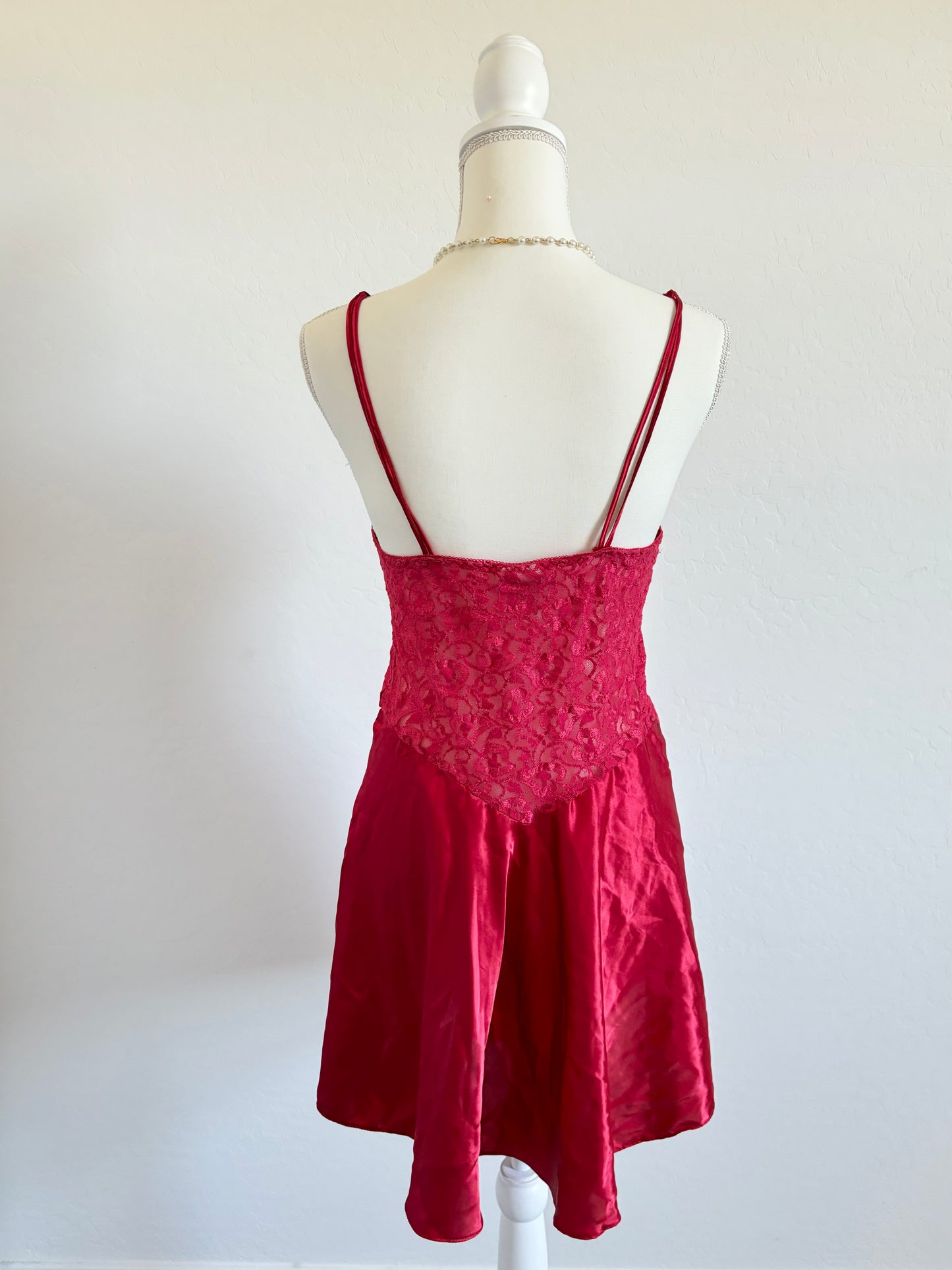 Vintage 80’s Red Heart Lace Lingerie Dress (Medium)