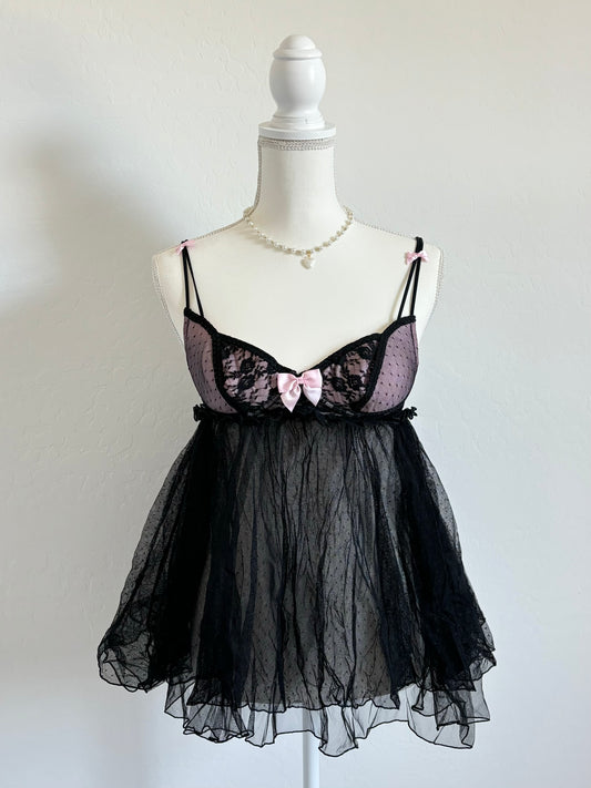 Victoria’s Secret Vintage Babydoll Mesh Black & Pink Lingerie Dress (34B)