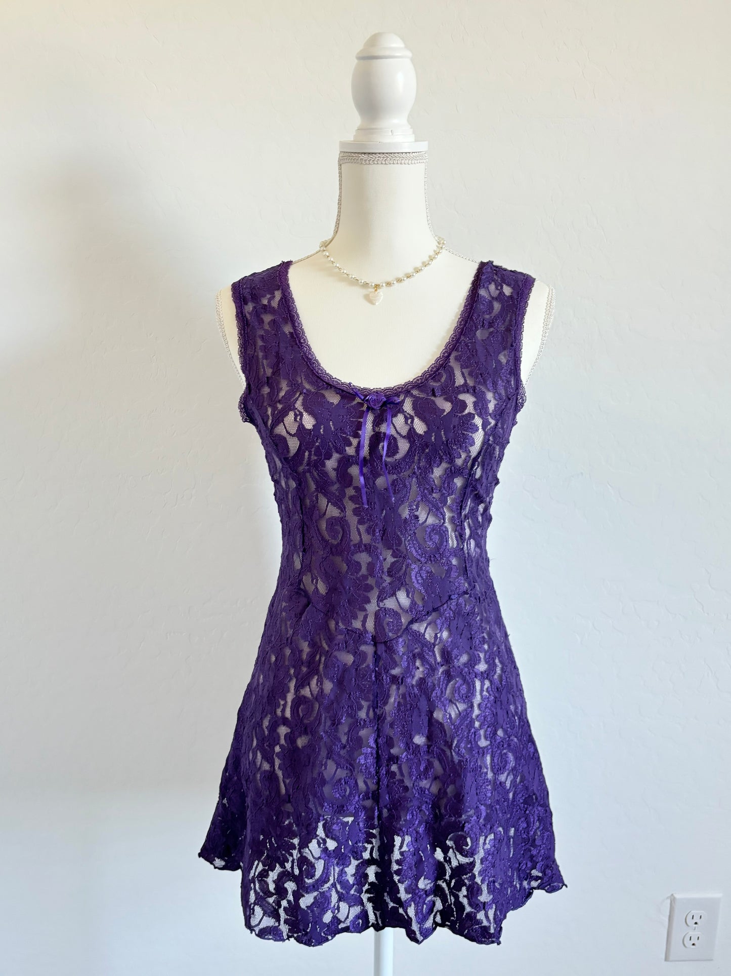 Vintage Sugar Plum Lace Babydoll Lingerie Dress (Medium)