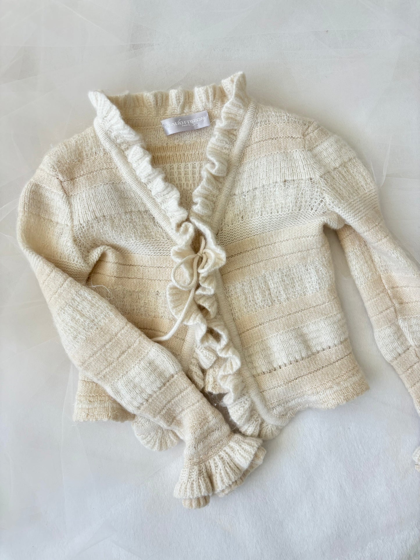 Vintage 80’s Ruffle Cozy Cropped Cardigan (Extra Small)