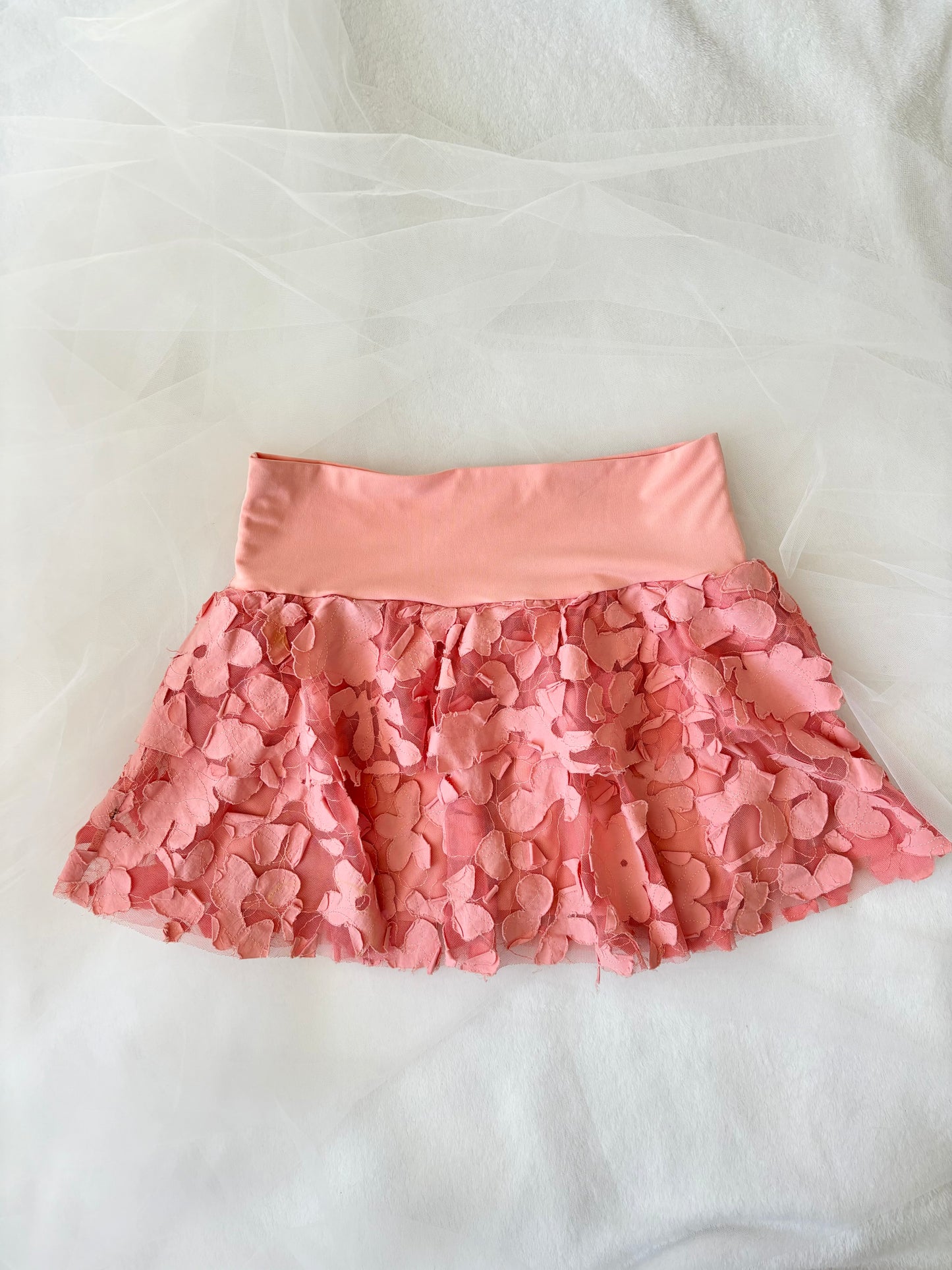 Vintage Floral Stretchy Mini Peach Skirt (Small)