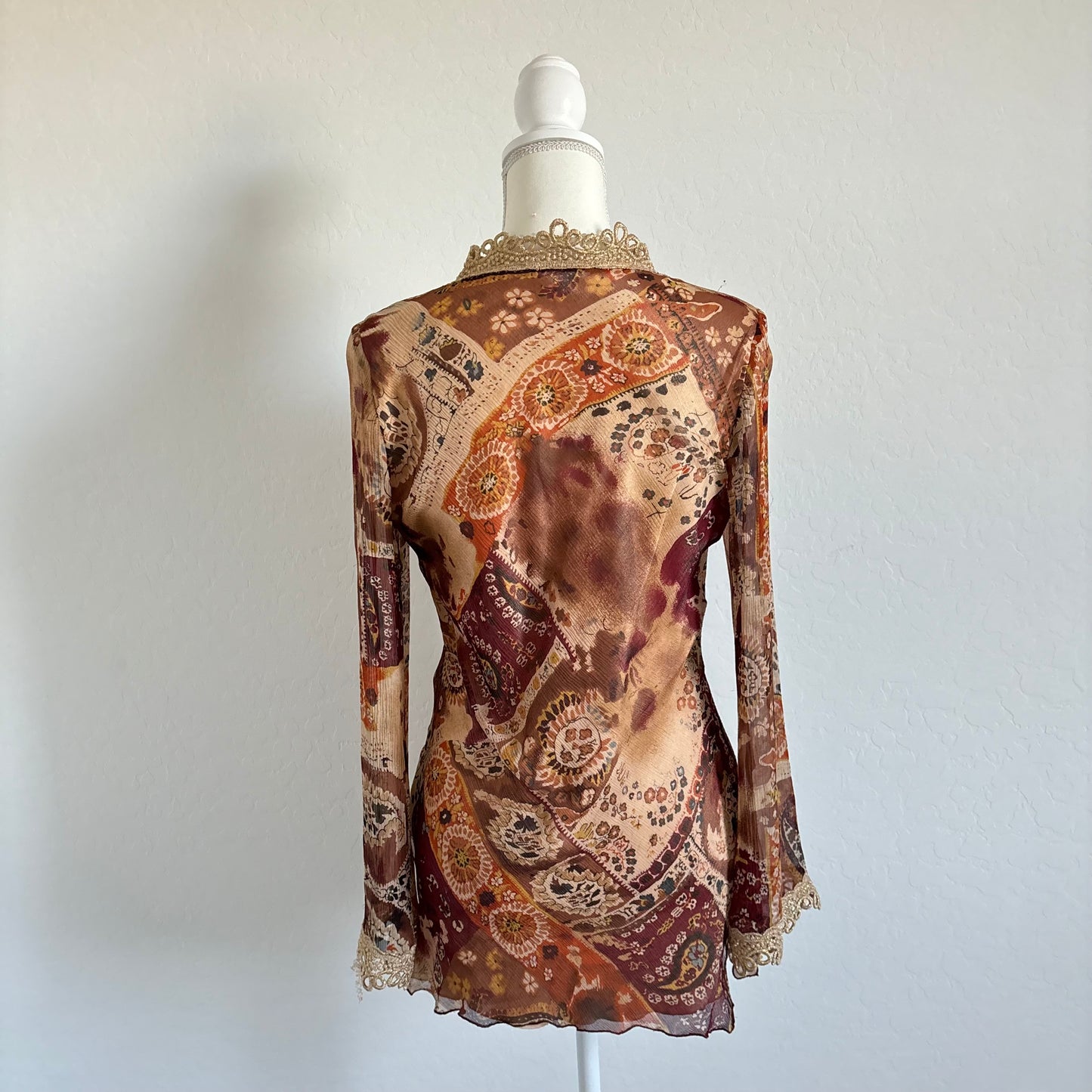 Vintage Cache Paisley Floral 100% Silk Mini Longsleeve Dress (Small)