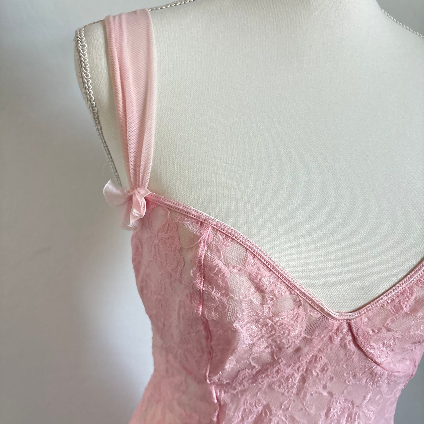 Vintage Lace Pastel Pink Babydoll Dress (Large)