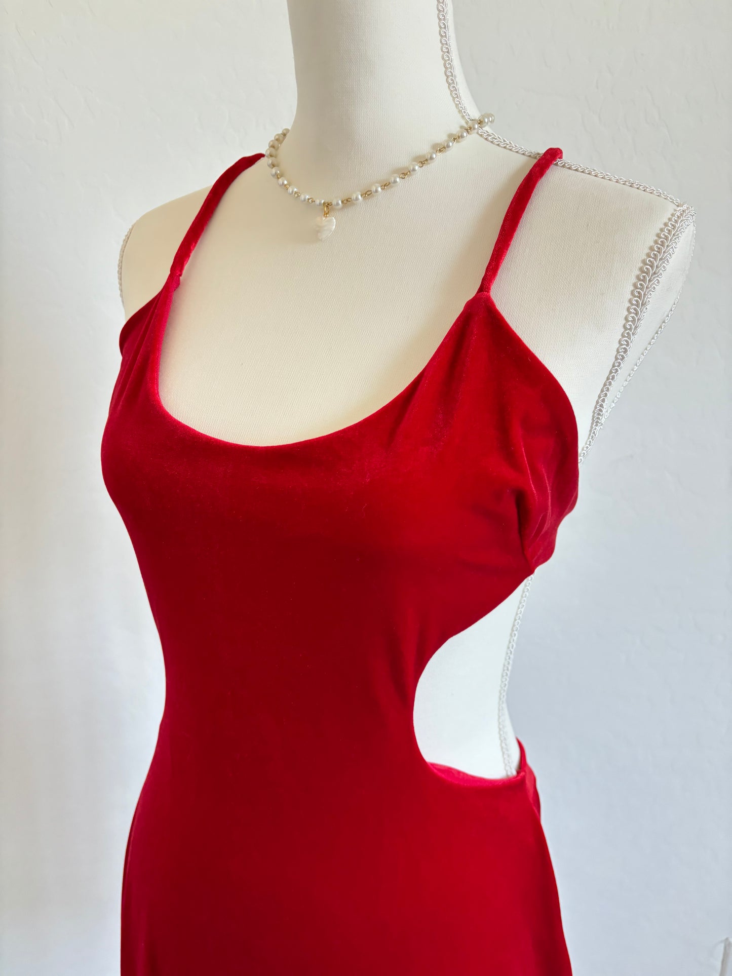 Vintage Red Velvet 90’s Bodycon Mini Dress (Small)