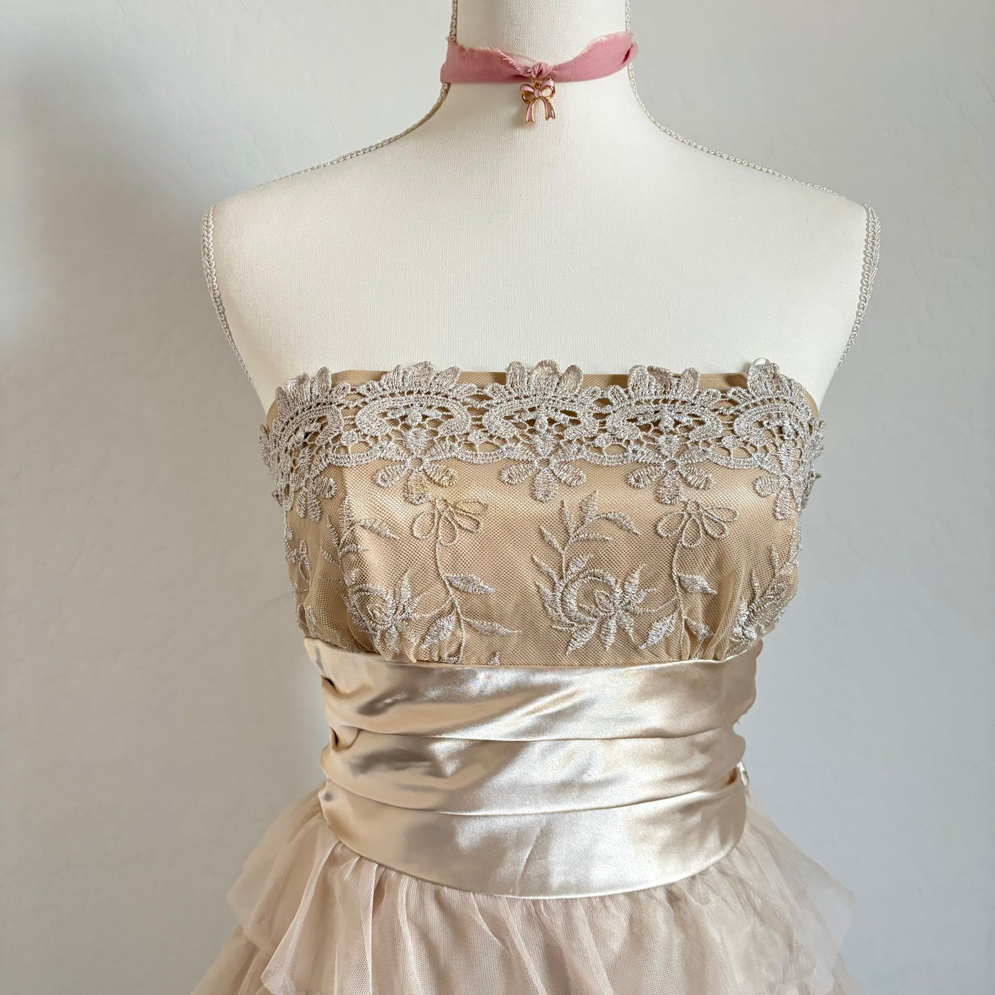 Vintage Gold Tulle Mini Ruffle Dress (8)