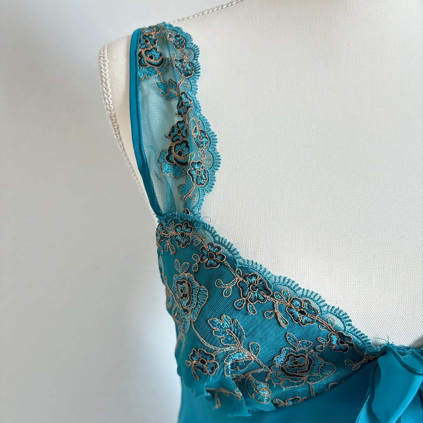 Vintage Blue Fairy Whimsical Embroidered Lingerie Dress (Medium)