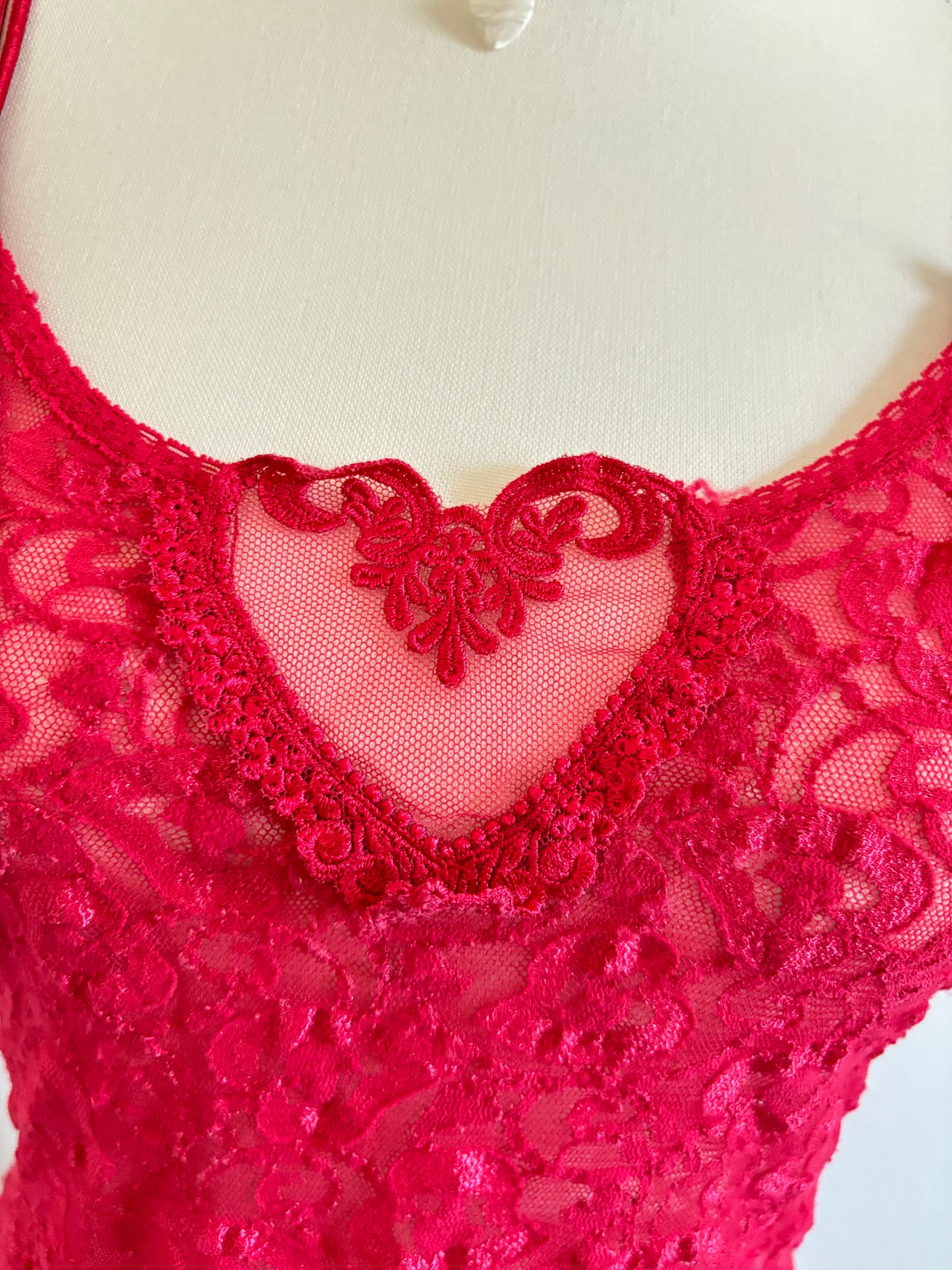 Vintage 80’s Red Heart Lace Lingerie Dress (Medium)