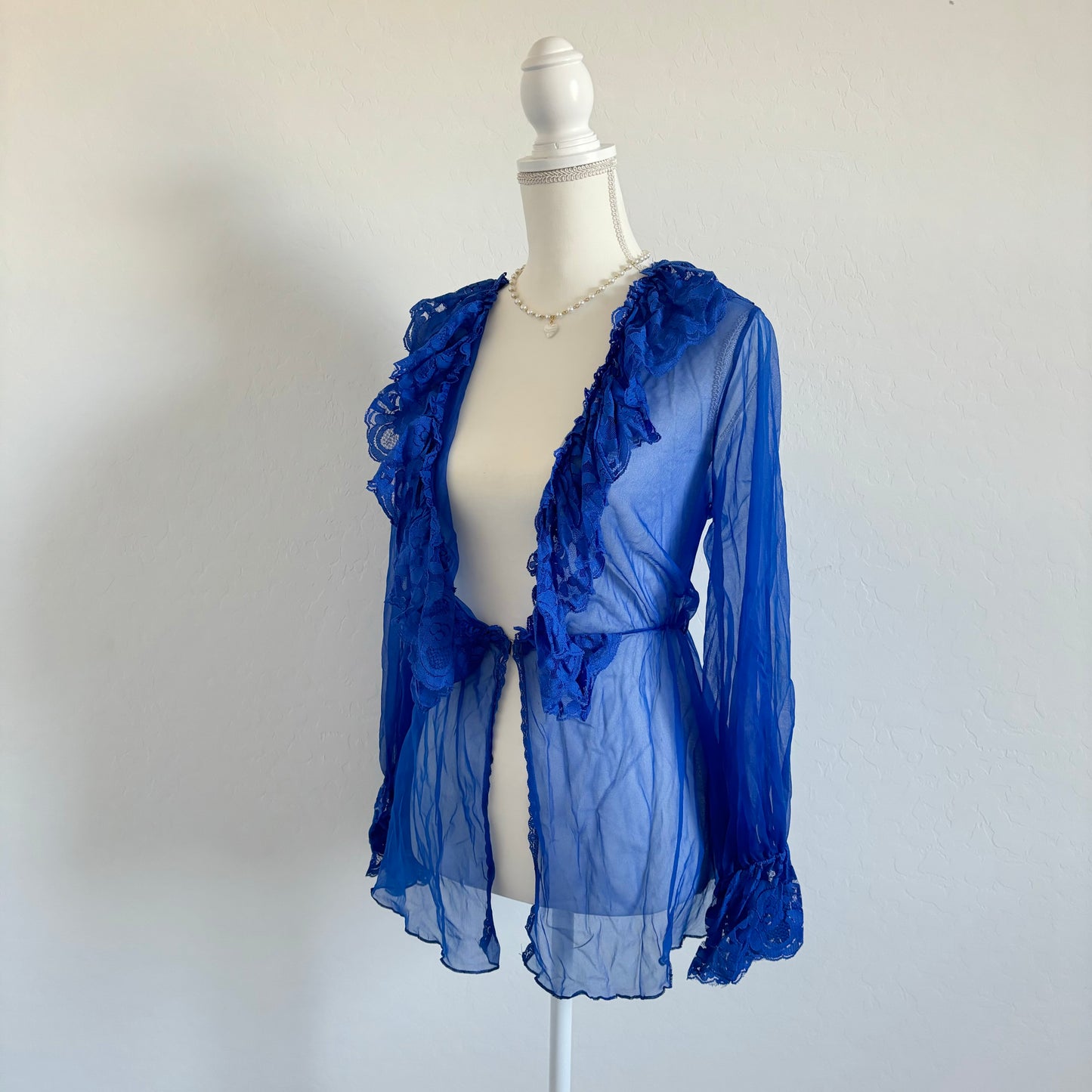 Vintage 1970’s Cobalt Blue Mesh Longsleeve Dress (Small)