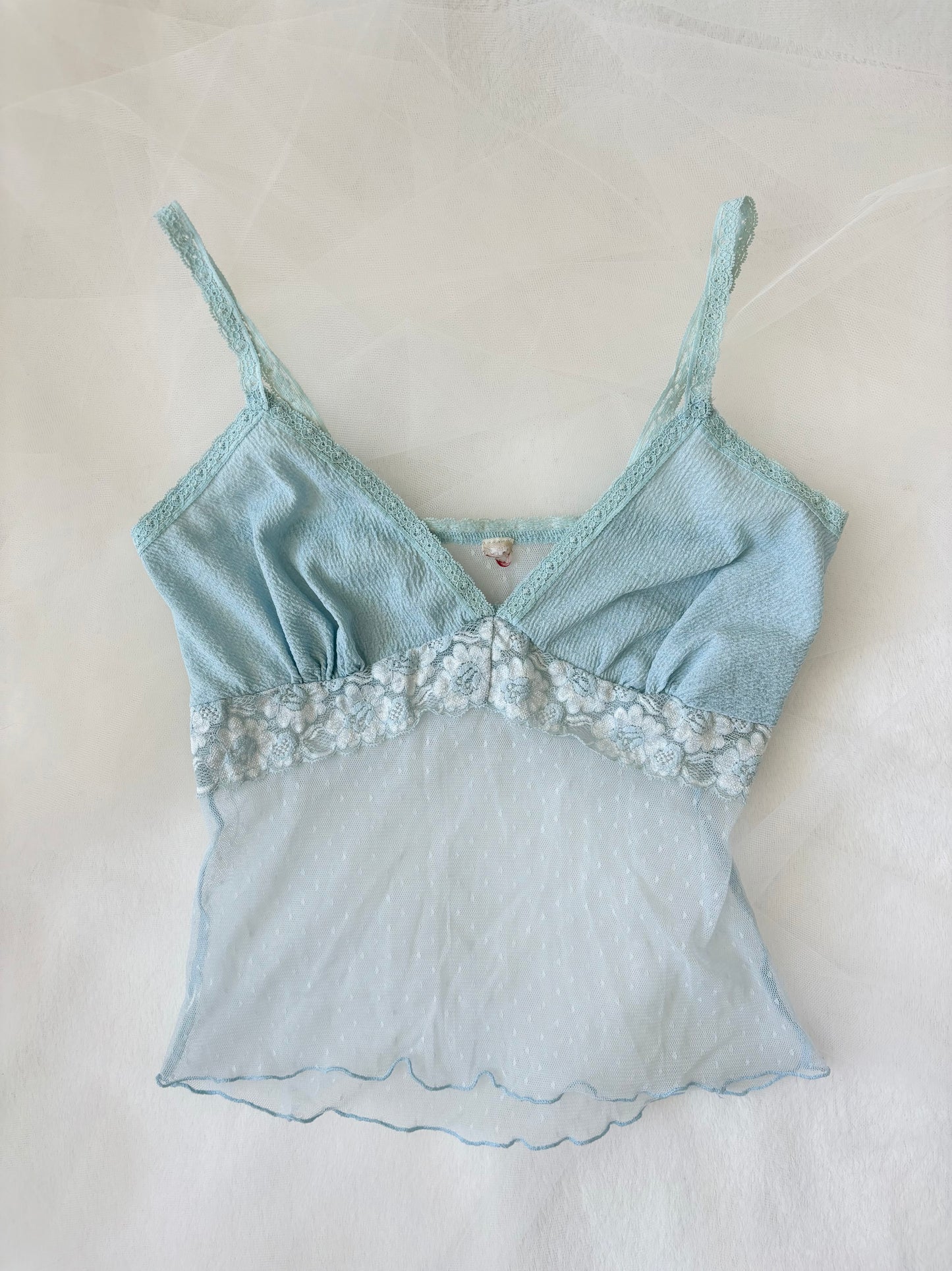 Vintage Babydoll Pastel Blue Cami Mesh Stretchy Top (Extra Small)