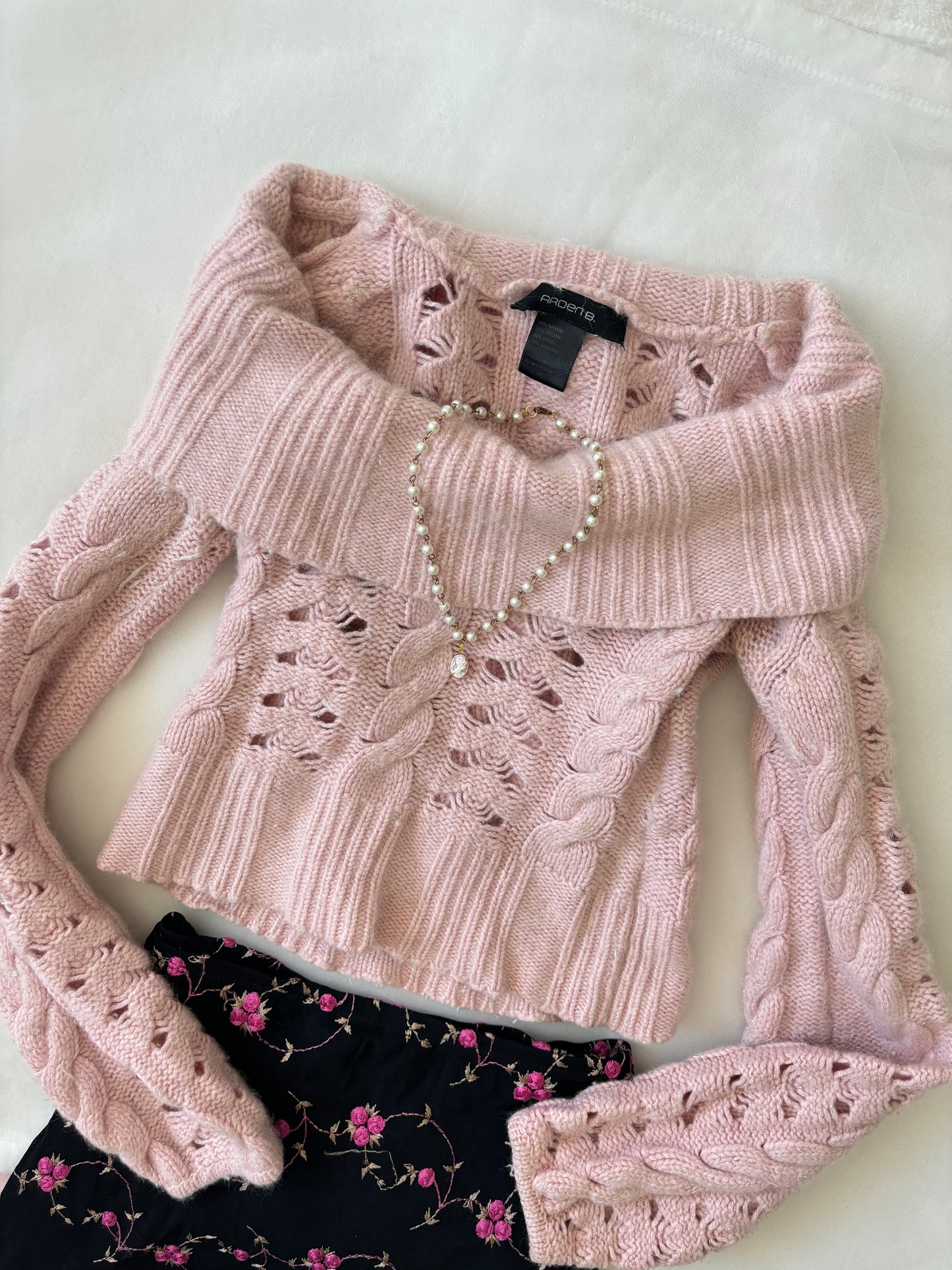 Y2K Baby Pink Balletcore Turtleneck Cable-knit Crop Sweater (Extra Small)