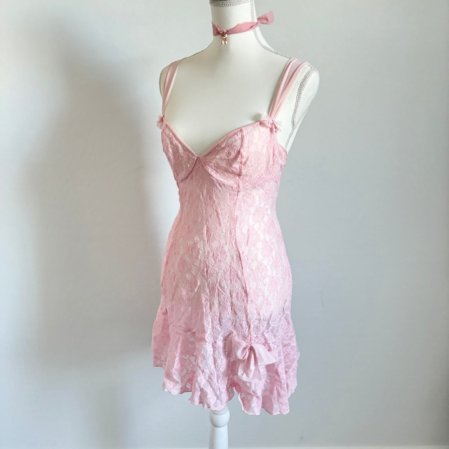 Vintage Lace Pastel Pink Babydoll Dress (Large)