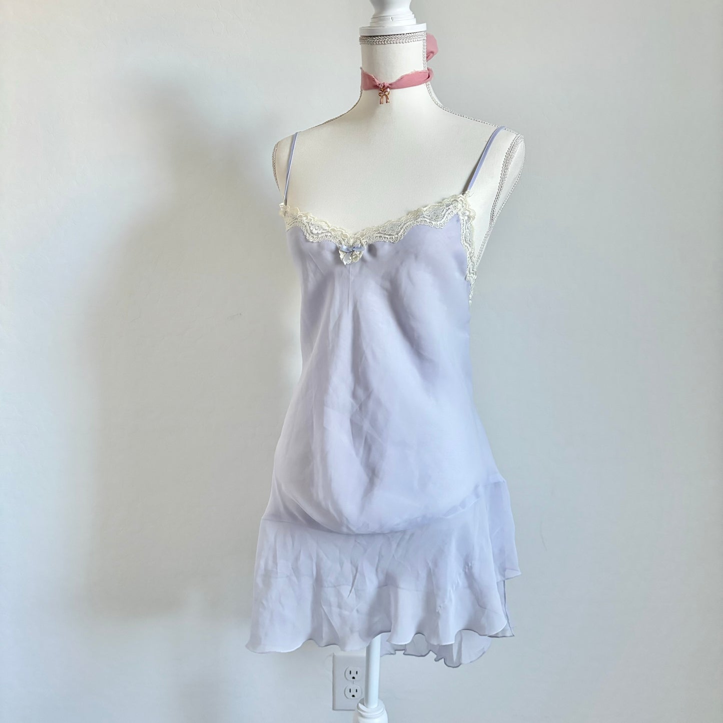 Vintage Pastel Lingerie Spaghetti Strap Sheer Lavender Dress (Large)