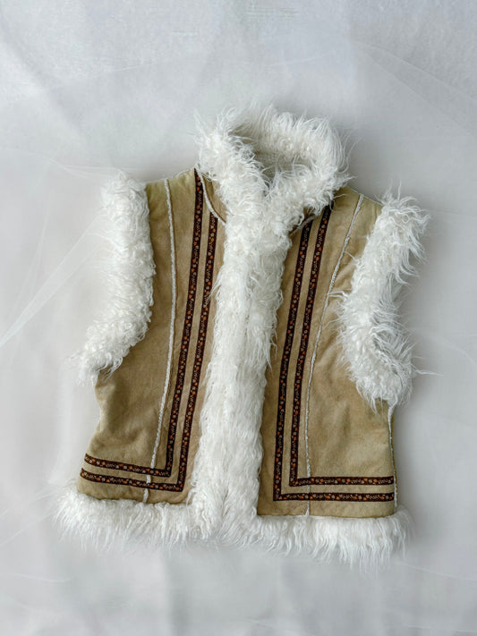 Vintage Suede Afghan Sweater Vest Coat (Small)