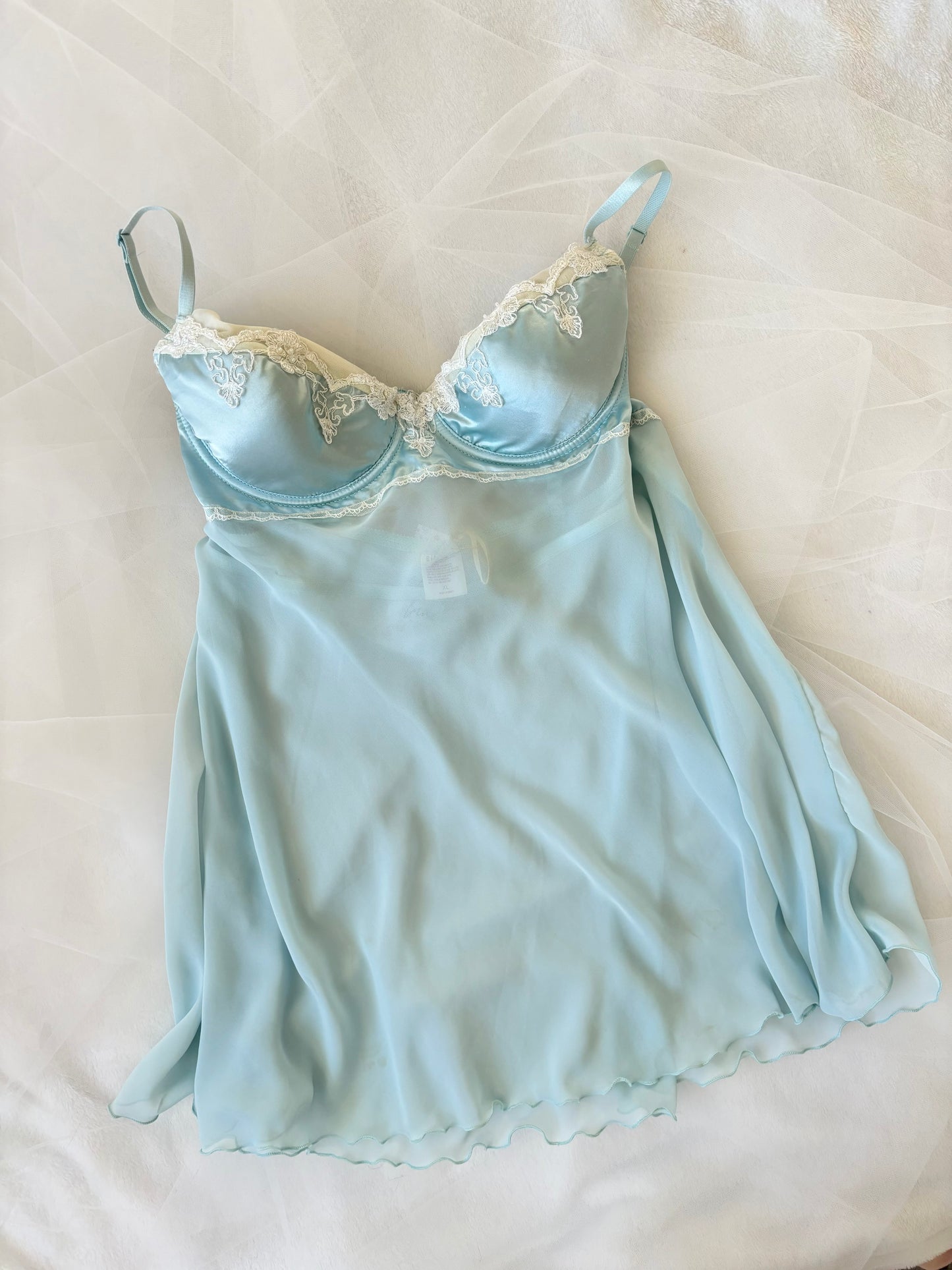 Vintage Aquamarine Babydoll Sheer Lingerie Dress (Extra Large)