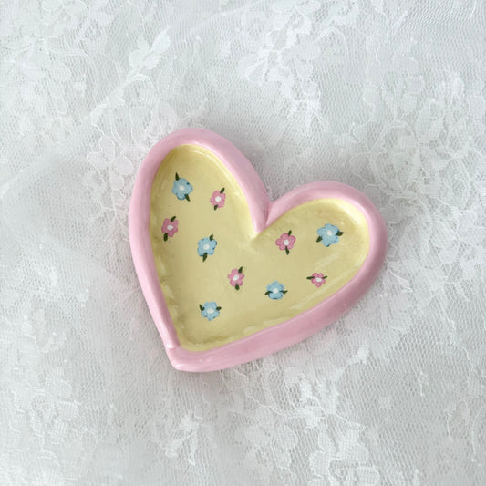 Handmade Clay Heart Floral Trinket Dish