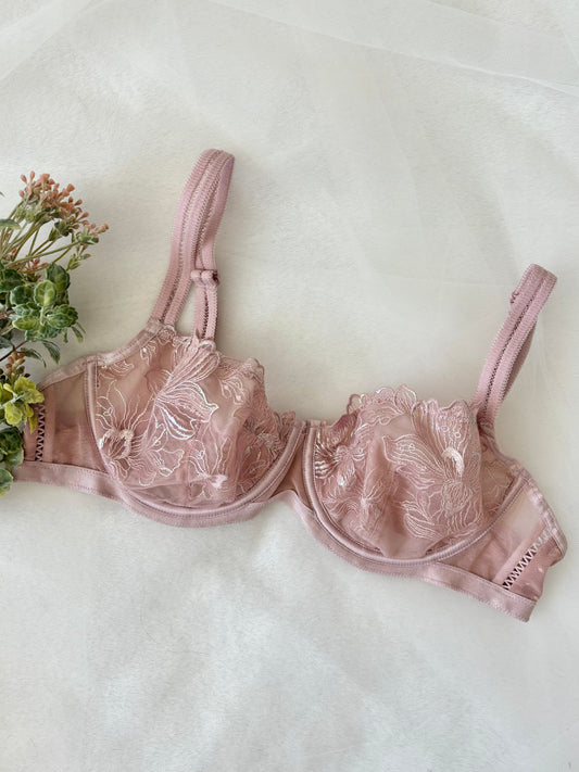 Fairy Pink Glitter Shimmery Floral Bra (36C)