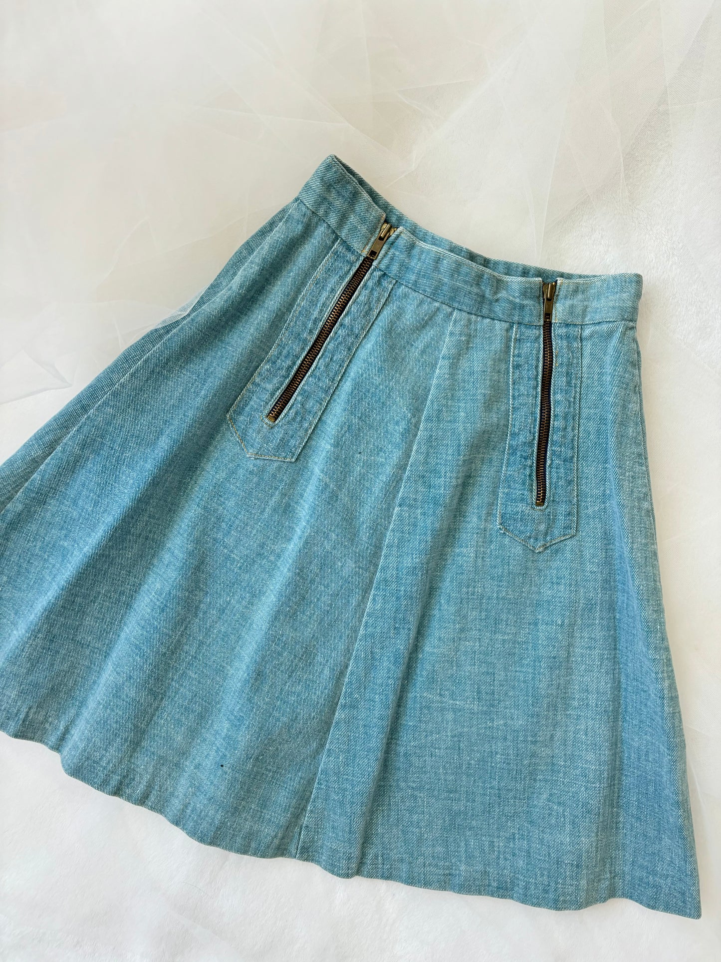 Vintage 70’s Double Zip-Up Denim A-Line Skirt (Extra Small)