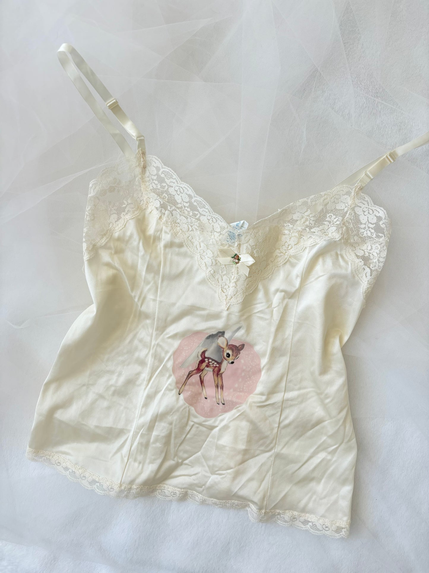 Vintage Reworked Bambi Satin Stretchy Cami 60’s Top (Large)