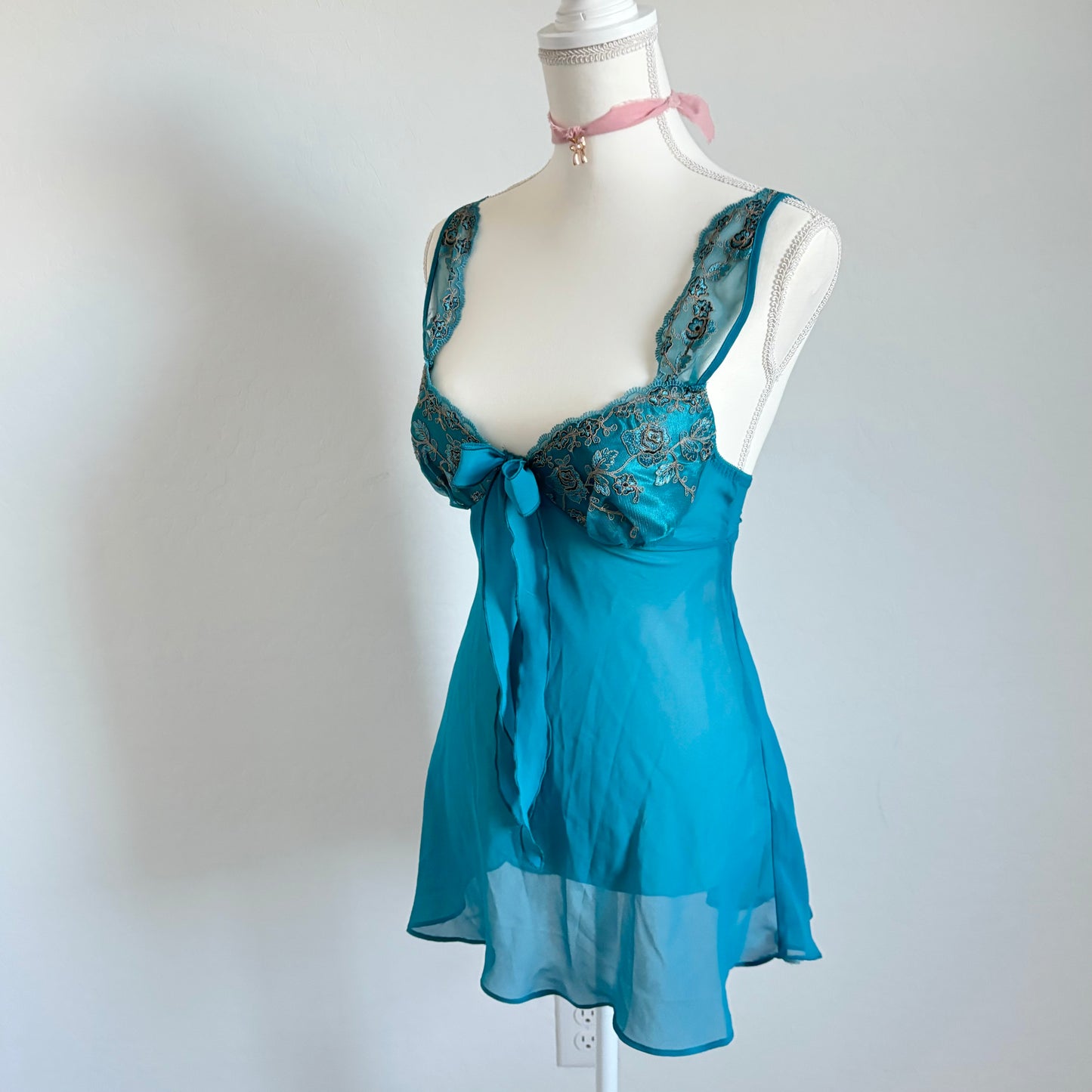 Vintage Blue Fairy Whimsical Embroidered Lingerie Dress (Medium)