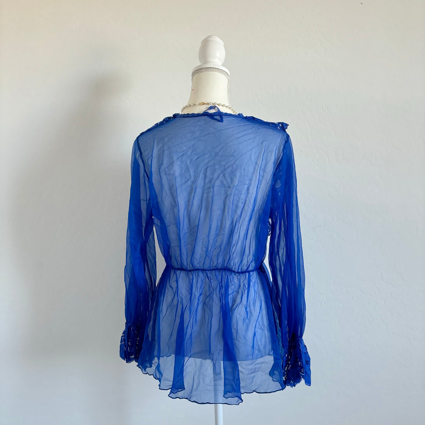 Vintage 1970’s Cobalt Blue Mesh Longsleeve Dress (Small)