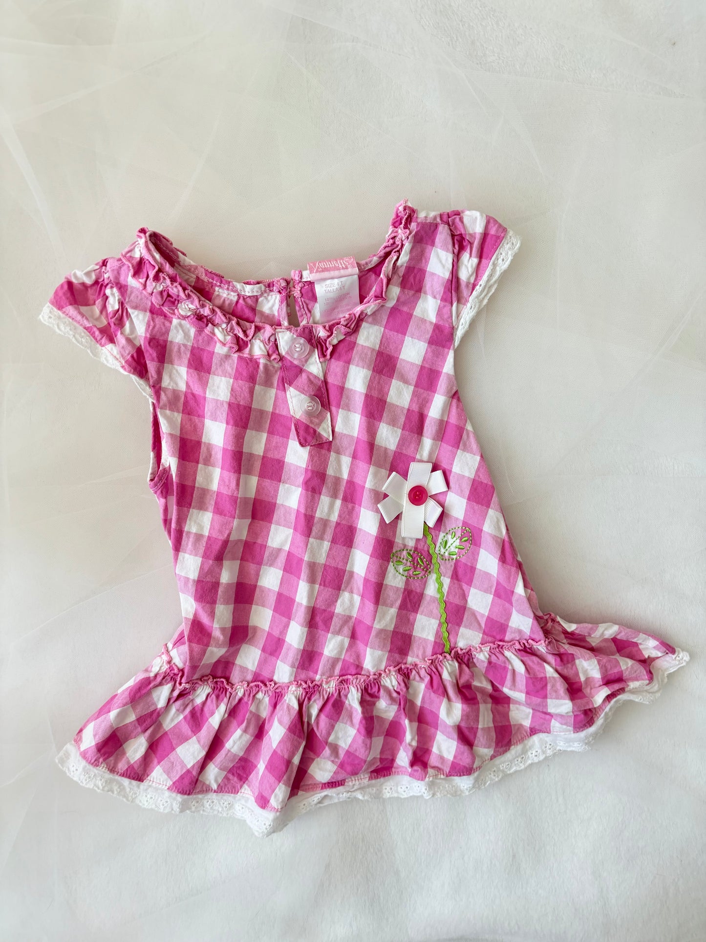 Y2K Plaid Babydoll Floral Dress (4T)