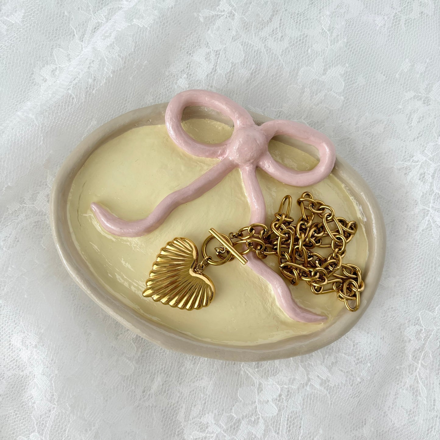 Pink Bow Clay Trinket Dish