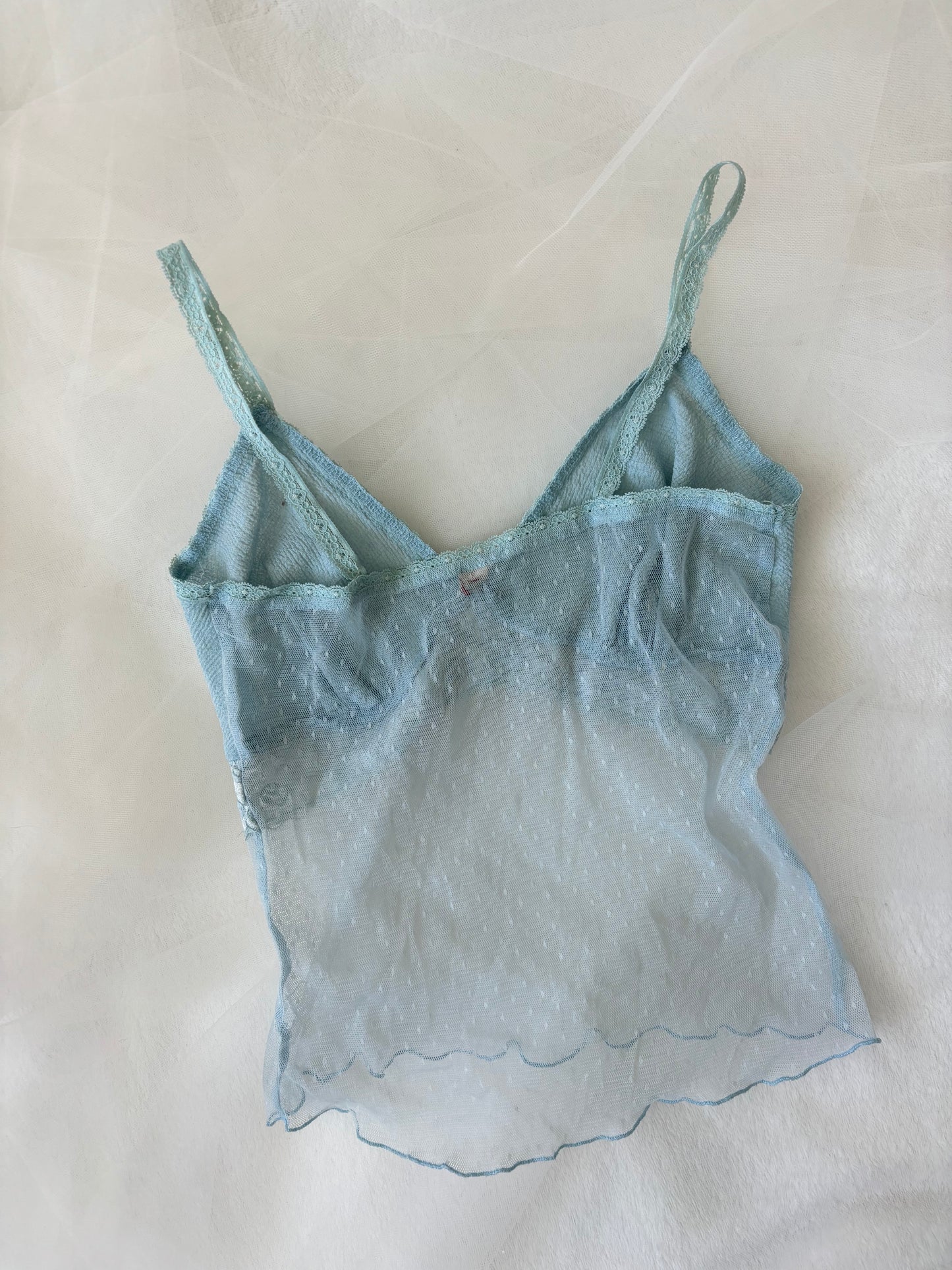 Vintage Babydoll Pastel Blue Cami Mesh Stretchy Top (Extra Small)