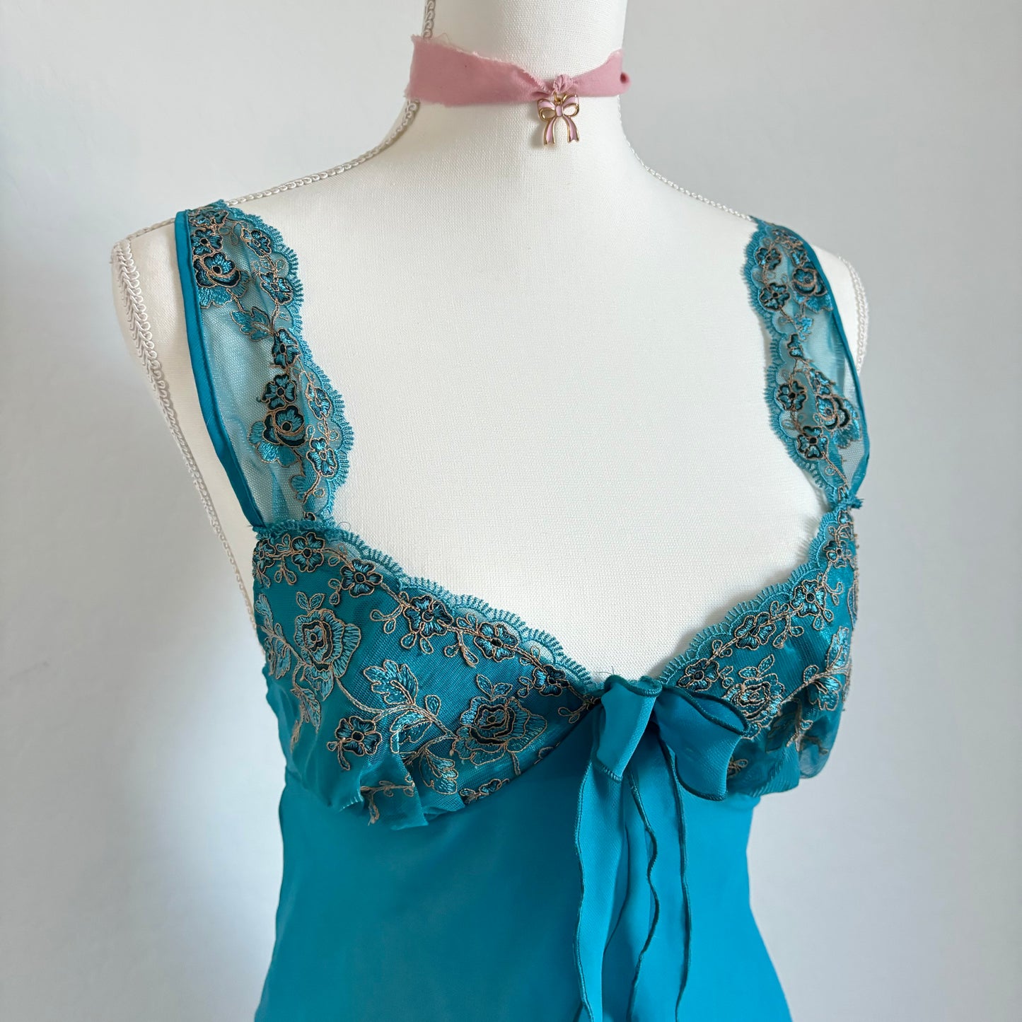 Vintage Blue Fairy Whimsical Embroidered Lingerie Dress (Medium)