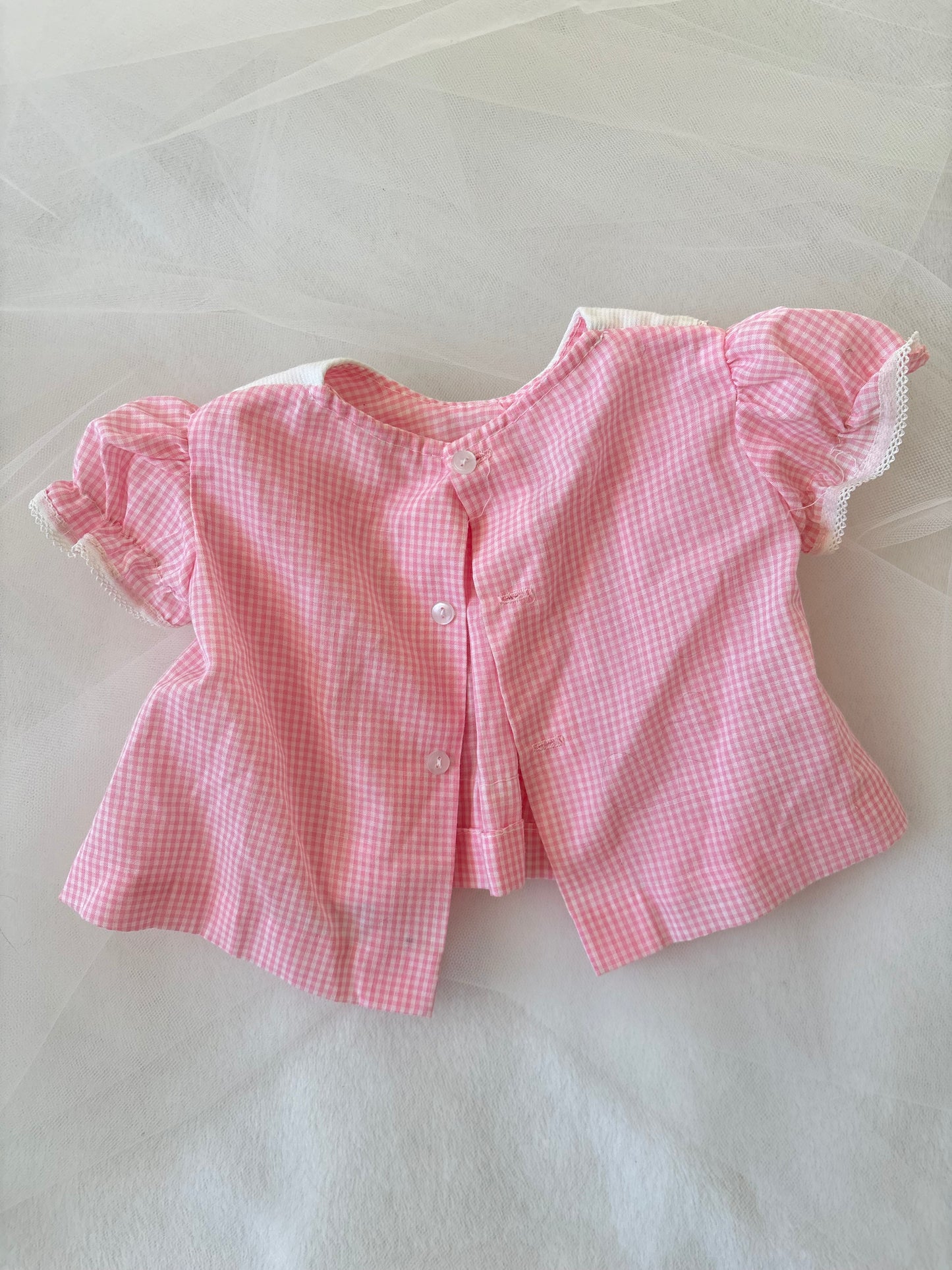 Baby Pink 70’s Gingham Button Up Blouse Top (0-3mo)