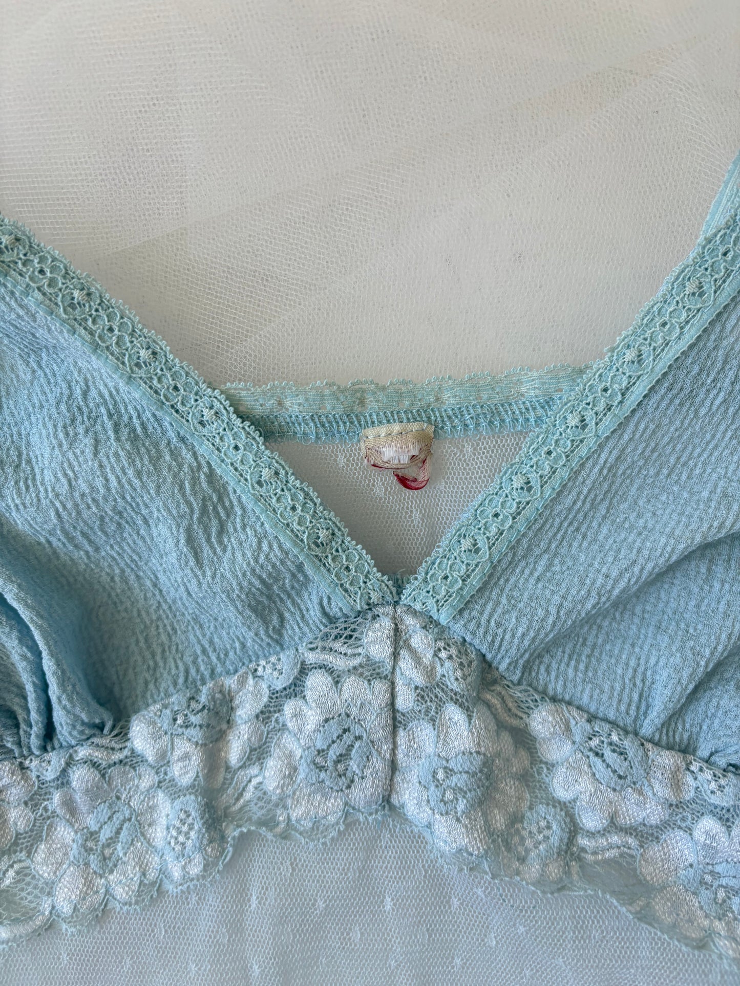 Vintage Babydoll Pastel Blue Cami Mesh Stretchy Top (Extra Small)