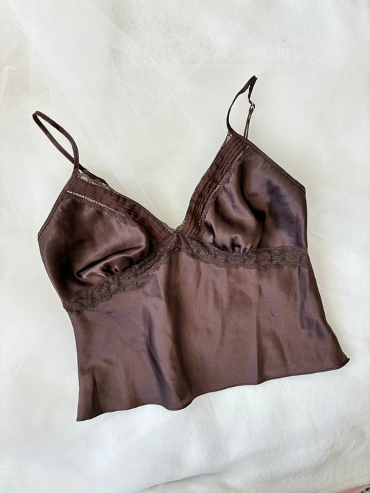 Y2K Satin Camisole Brown Top (Large)