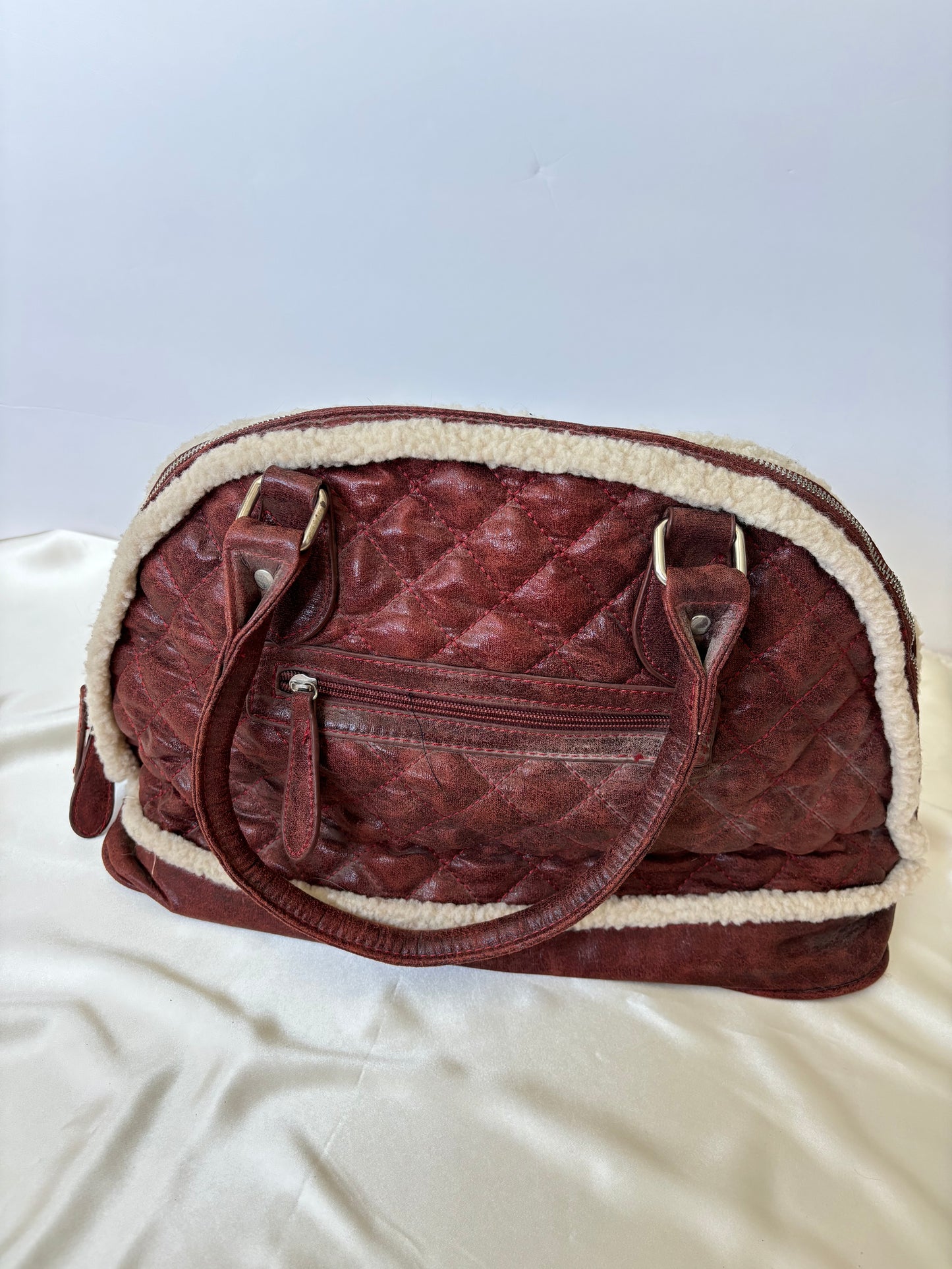 Vintage Burgundy Sherpa Quilted Patterned Bag