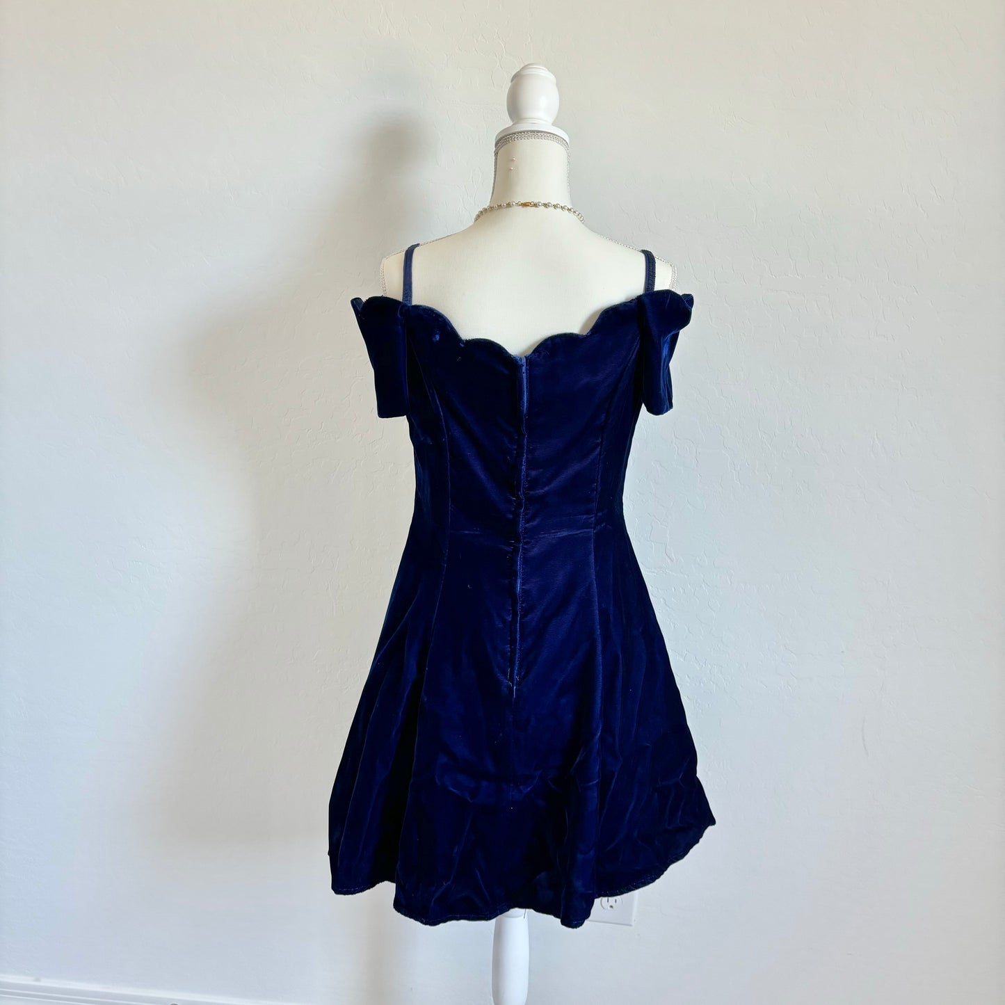 Vintage Velvet Babydoll Blue Tulle Mini Flare Zip-Up Dress (Medium)