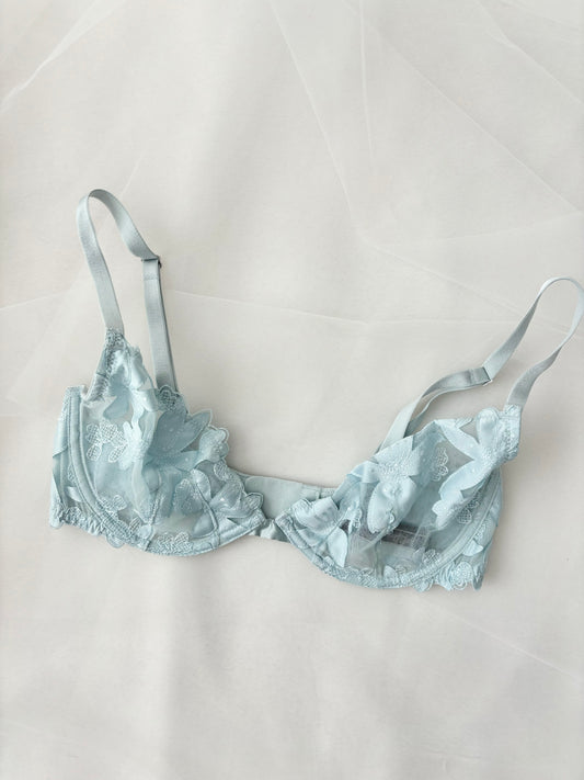 Victoria’s Secret Baby Blue Floral Appliqué Bra (32DD)