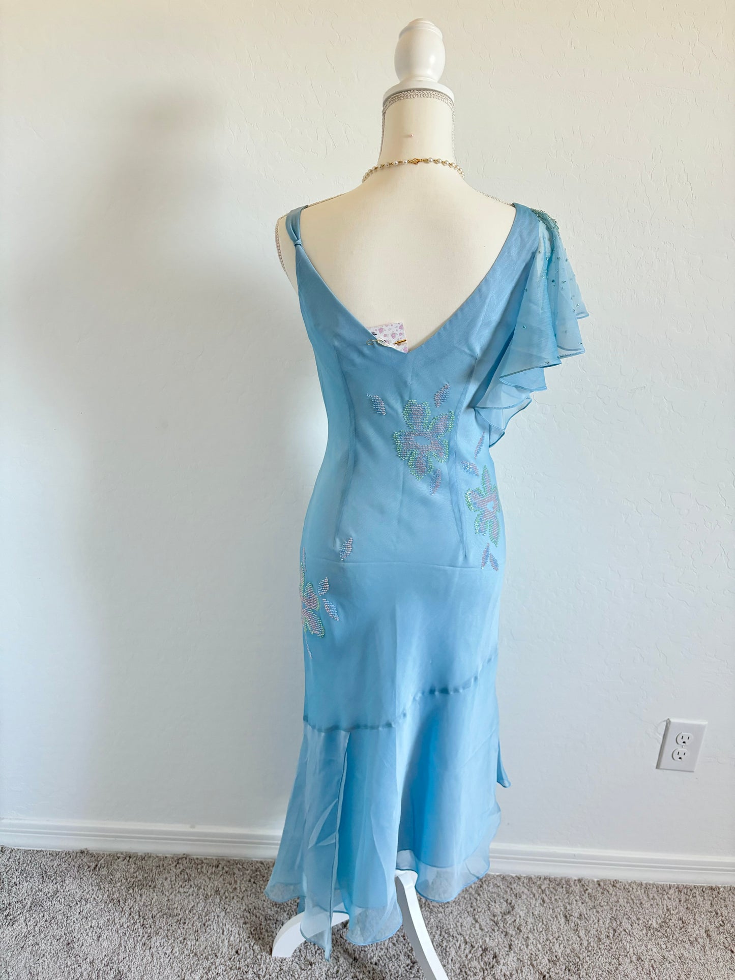 Vintage Powder Blue Beaded Midi Dress (Small)