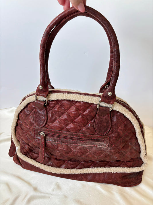 Vintage Burgundy Sherpa Quilted Patterned Bag