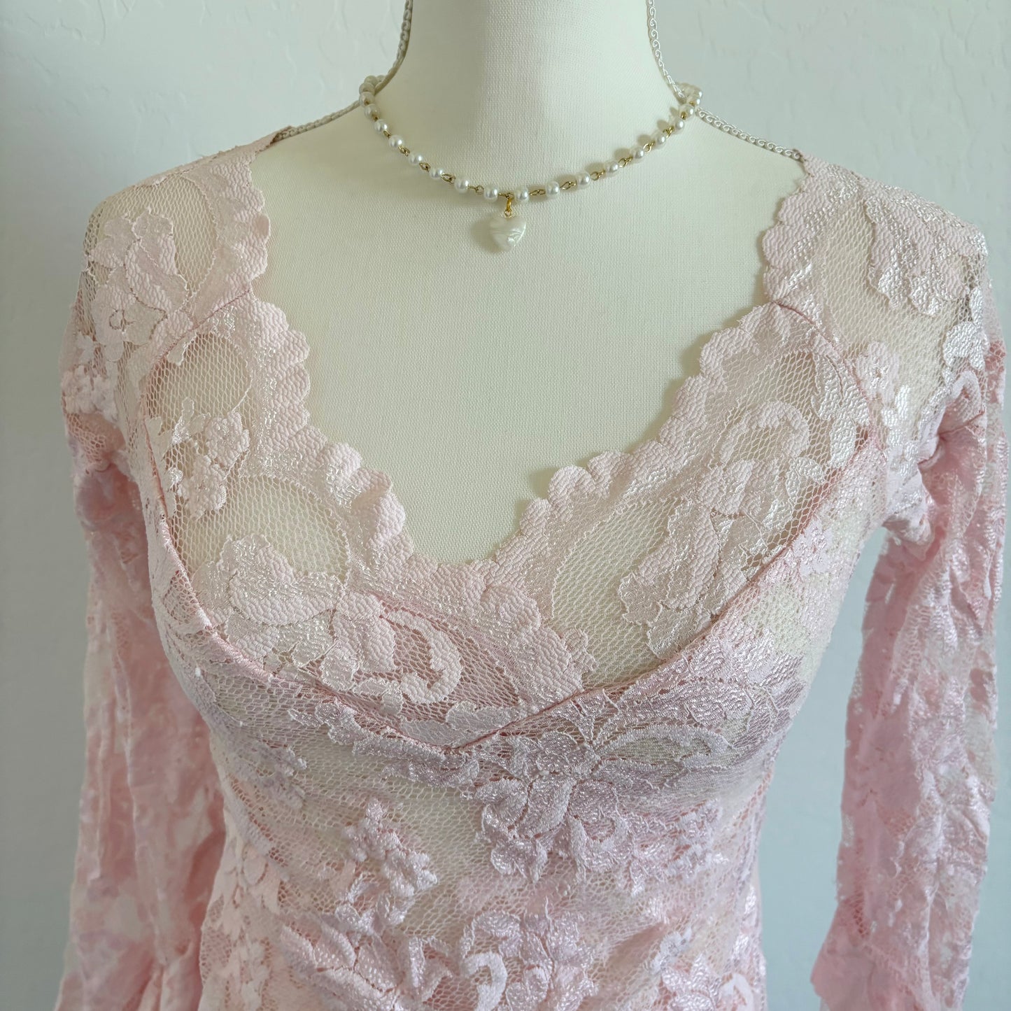 Pink Pastel Fairy Asymmetrical Longsleeve Floral Lace Top (Medium)