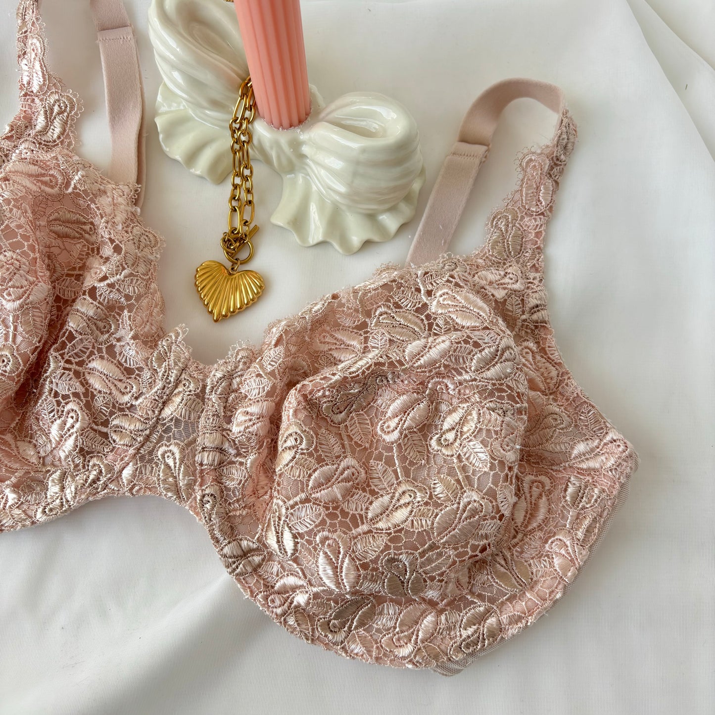 Vintage Embroidered Blush Bra (36D)