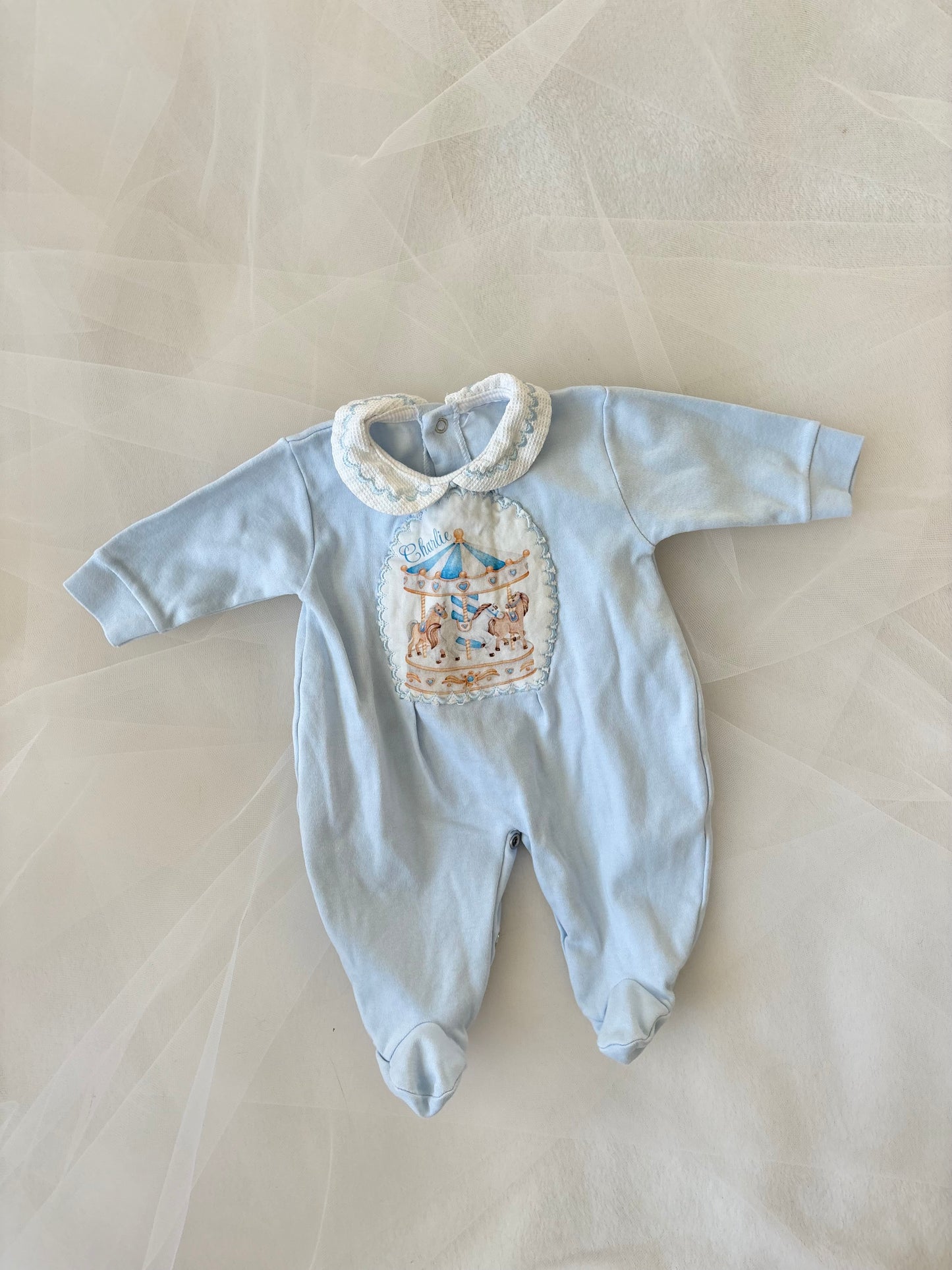 Vintage 70’s Carousel Baby Blue Onesie (3mo)