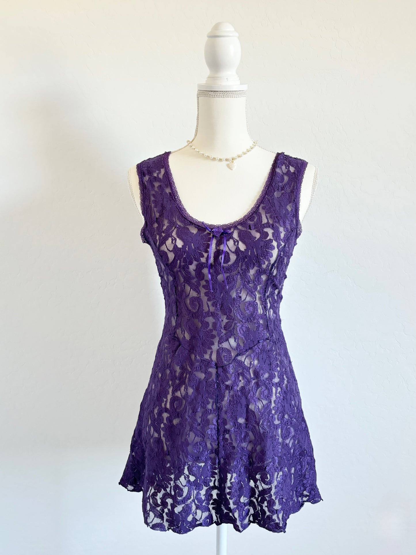 Vintage Sugar Plum Lace Babydoll Lingerie Dress (Medium)