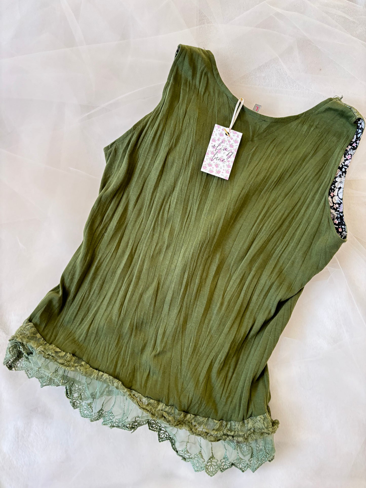 Vintage Fairy Green Lace Tank Stretchy Top (Large)