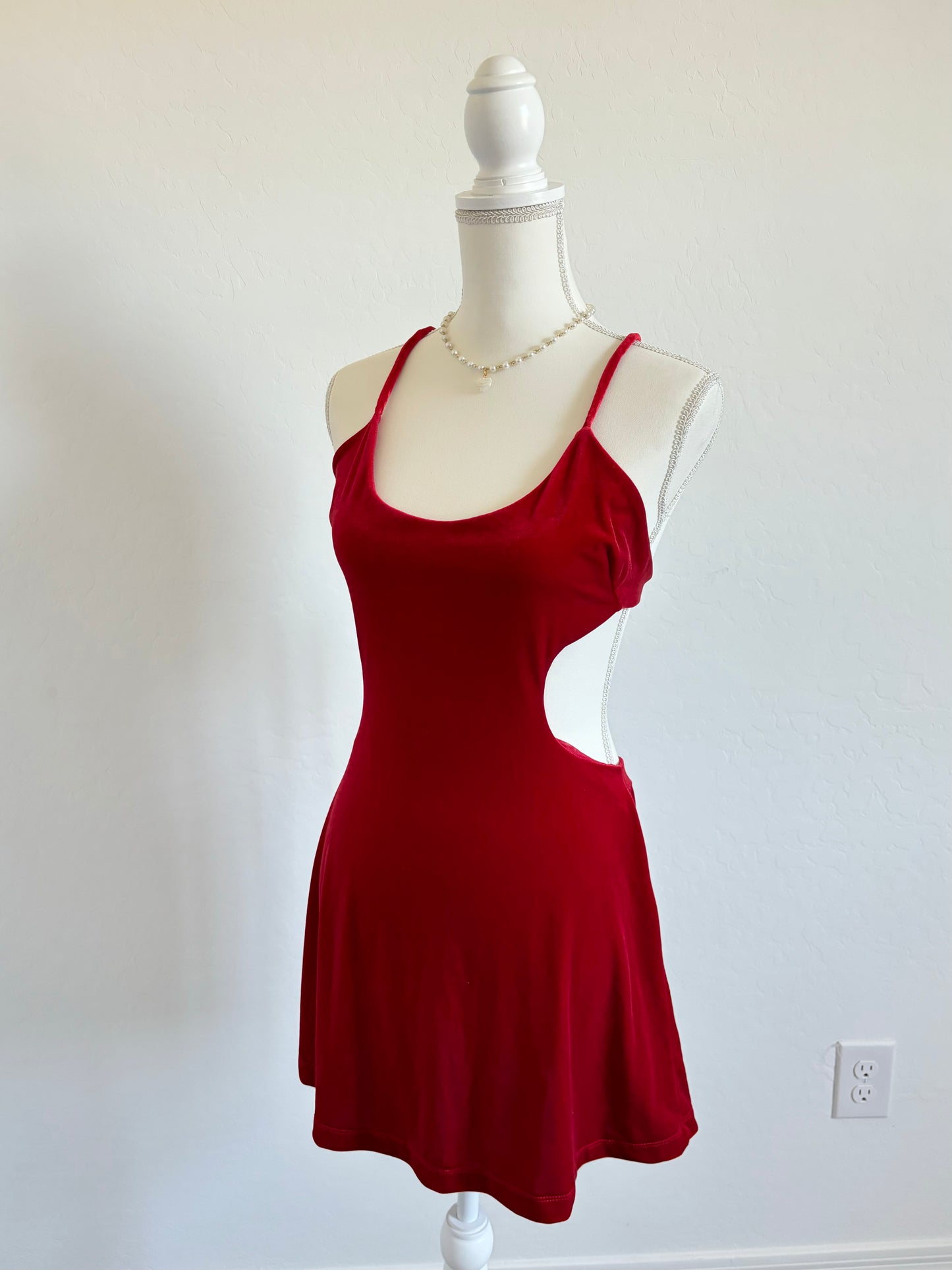 Vintage Red Velvet 90’s Bodycon Mini Dress (Small)