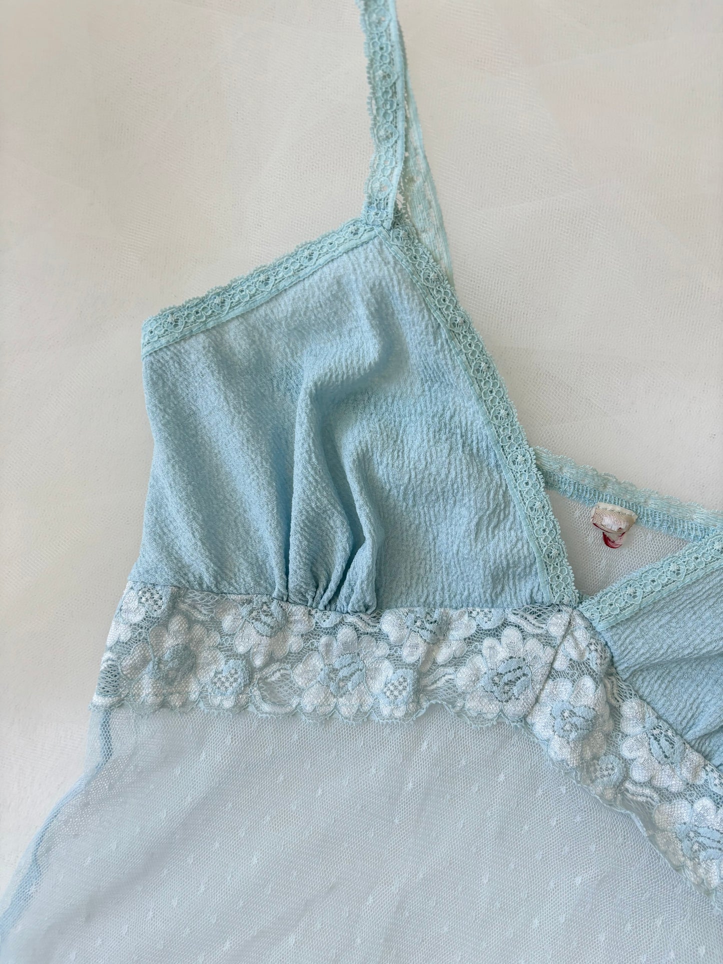 Vintage Babydoll Pastel Blue Cami Mesh Stretchy Top (Extra Small)