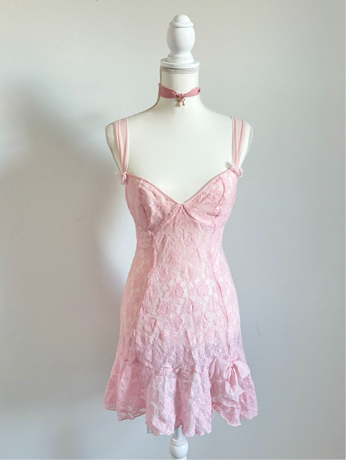 Vintage Lace Pastel Pink Babydoll Dress (Large)