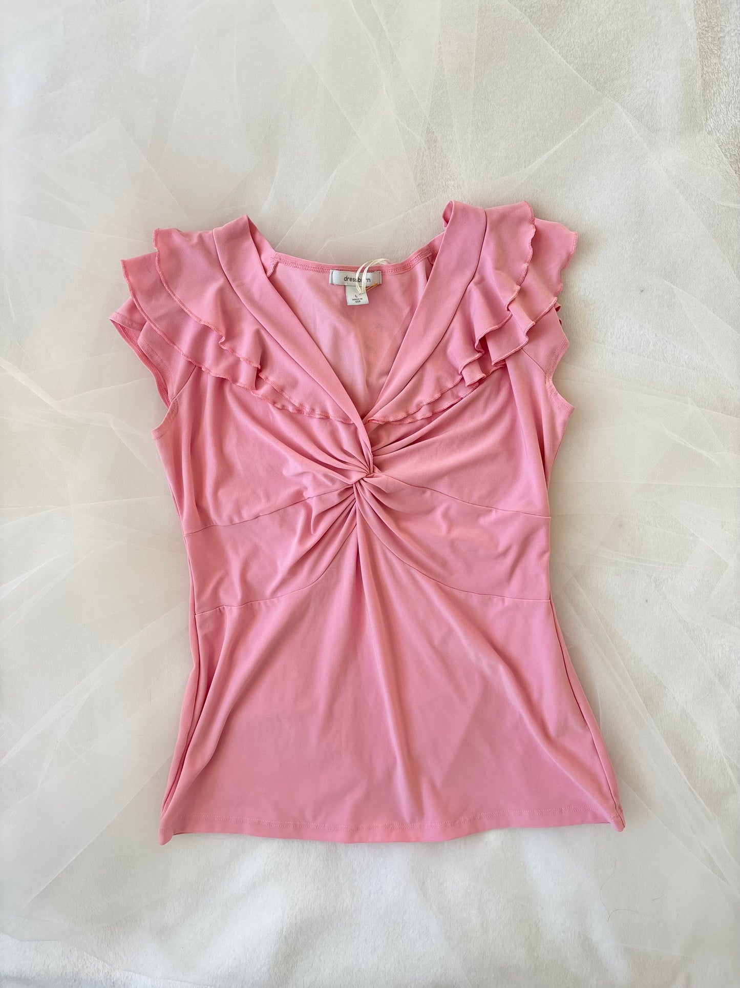 Vintage Baby Pink Stretchy Blouse Top (Large)