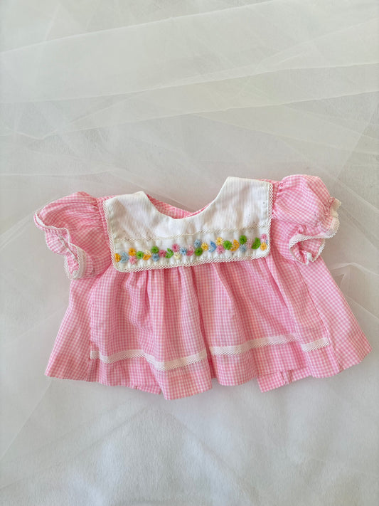 Baby Pink 70’s Gingham Button Up Blouse Top (0-3mo)