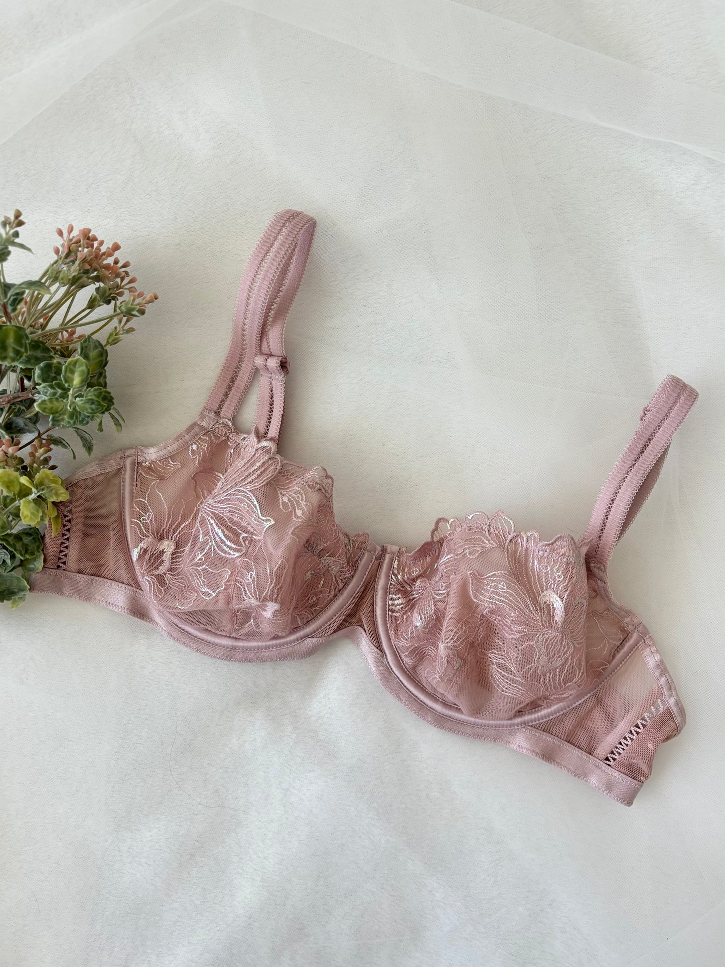 Fairy Pink Glitter Shimmery Floral Bra (36C)