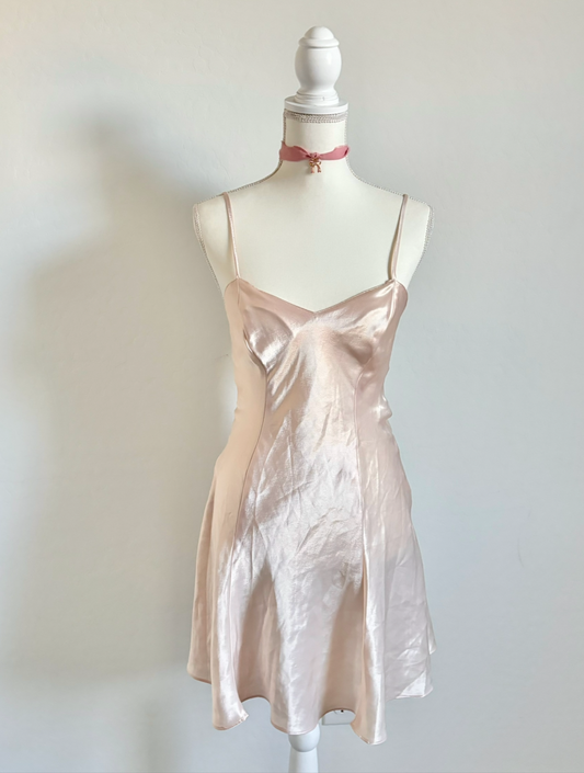 Satin Pink Lingerie 80’s Mini Dress (Medium)